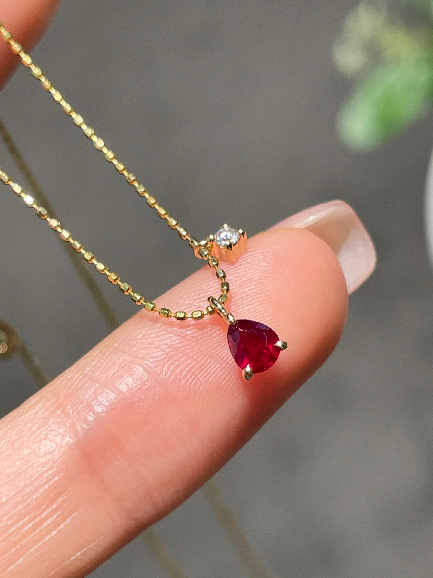 Vintage 18K Solid Gold Ruby Diamond Necklace