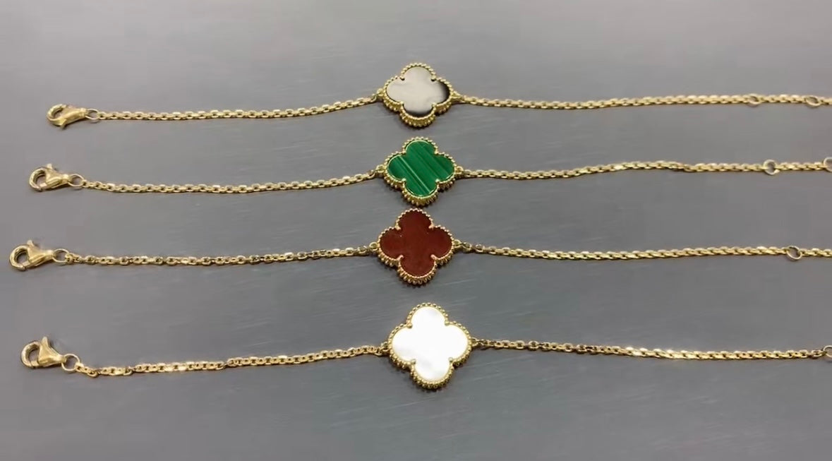 18K Solid Gold 15mm Clover Bracelet/CBC15001