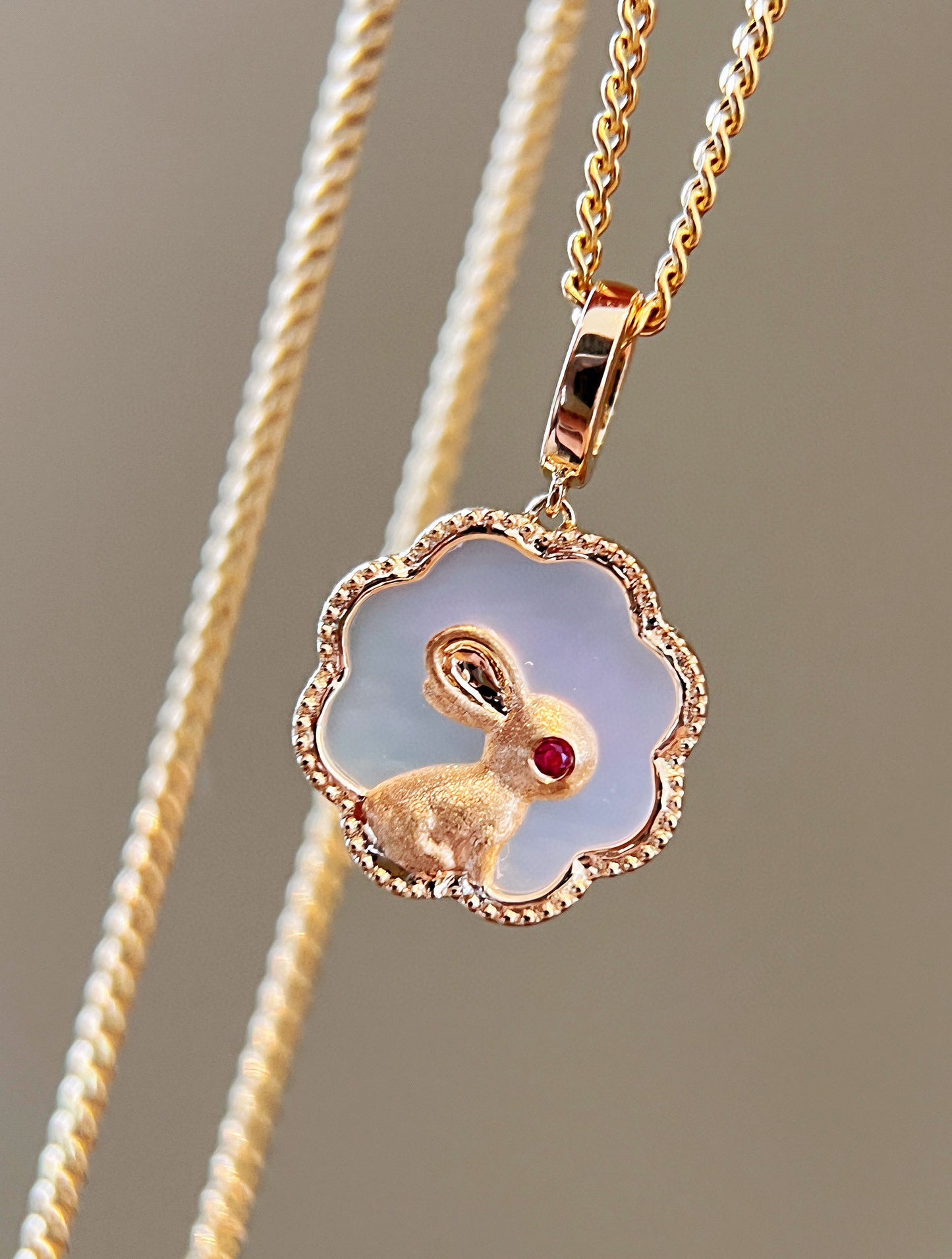 18K Solid Gold Ruby Pendant, Bracelet / Rabbit Pendant , Bracelet