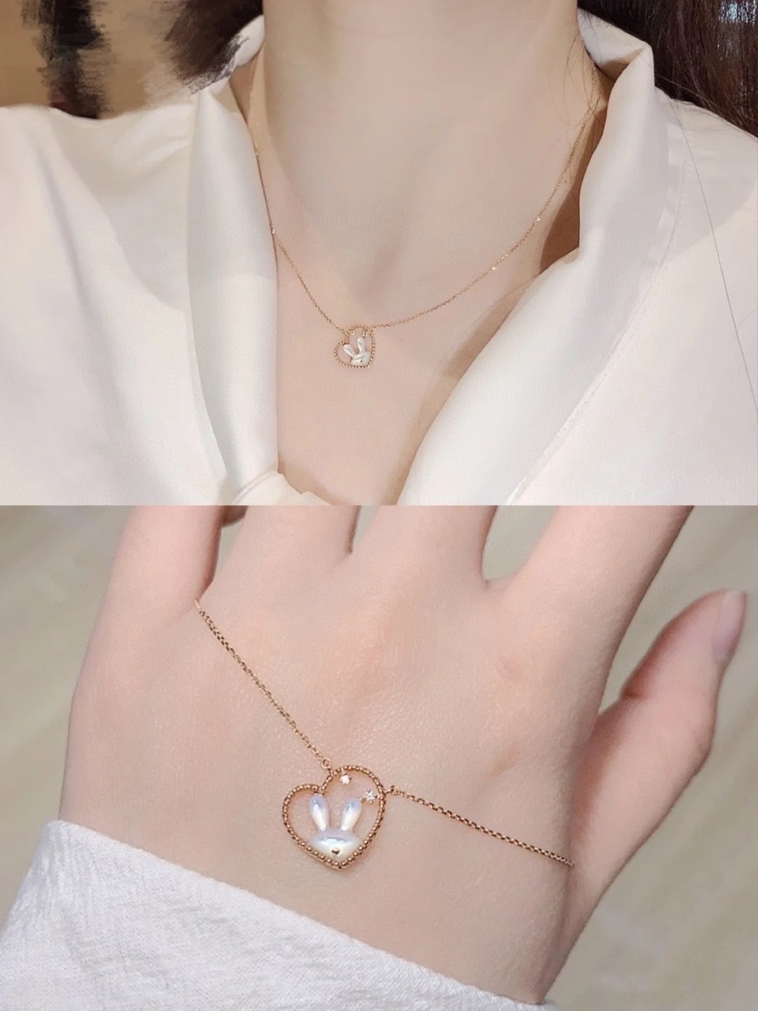 18K Diamond Mother of Pearl Rabbit Necklace, Bracelet, Ring