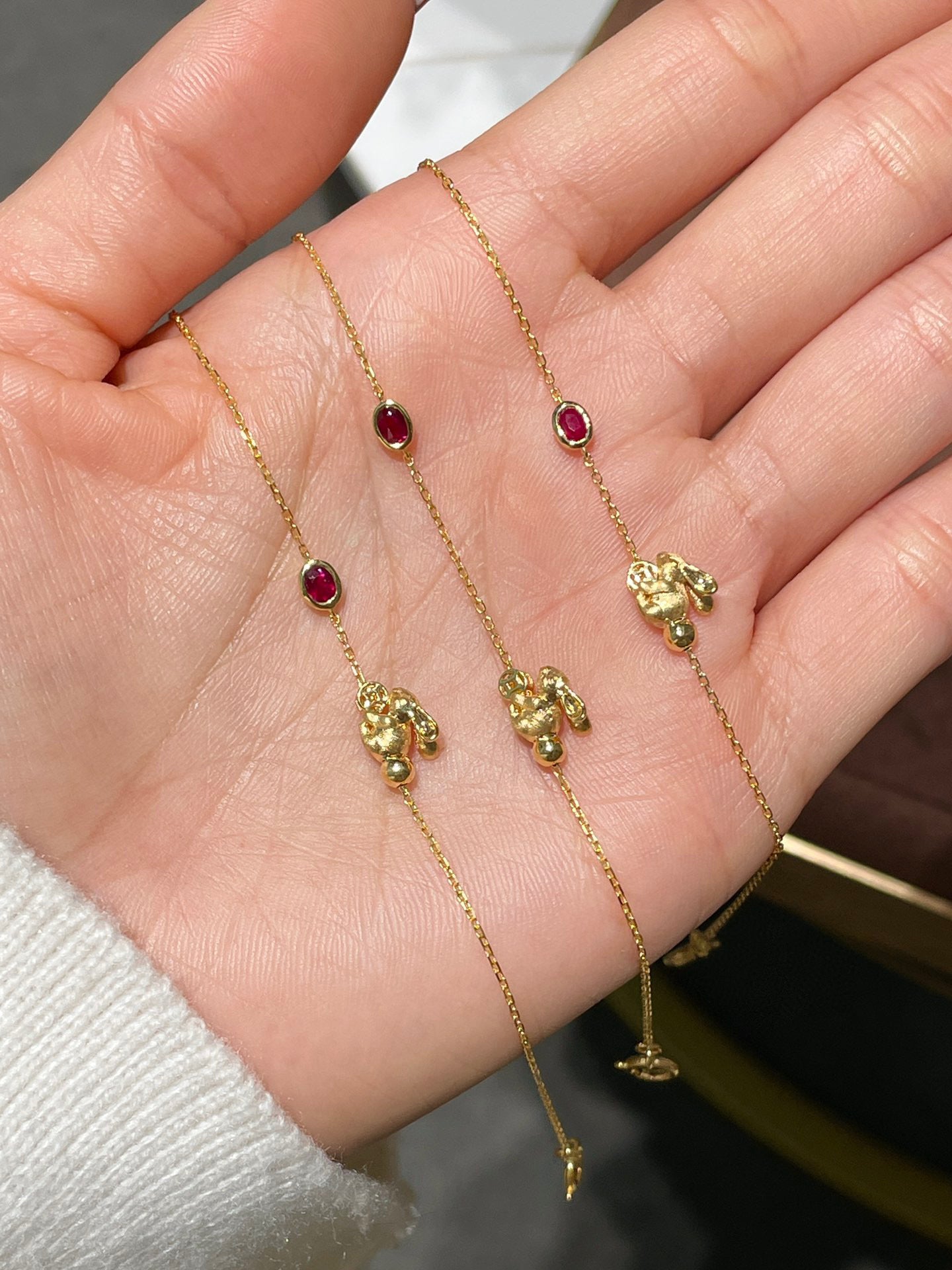 18K Solid Gold Ruby Rabbit Bracelet