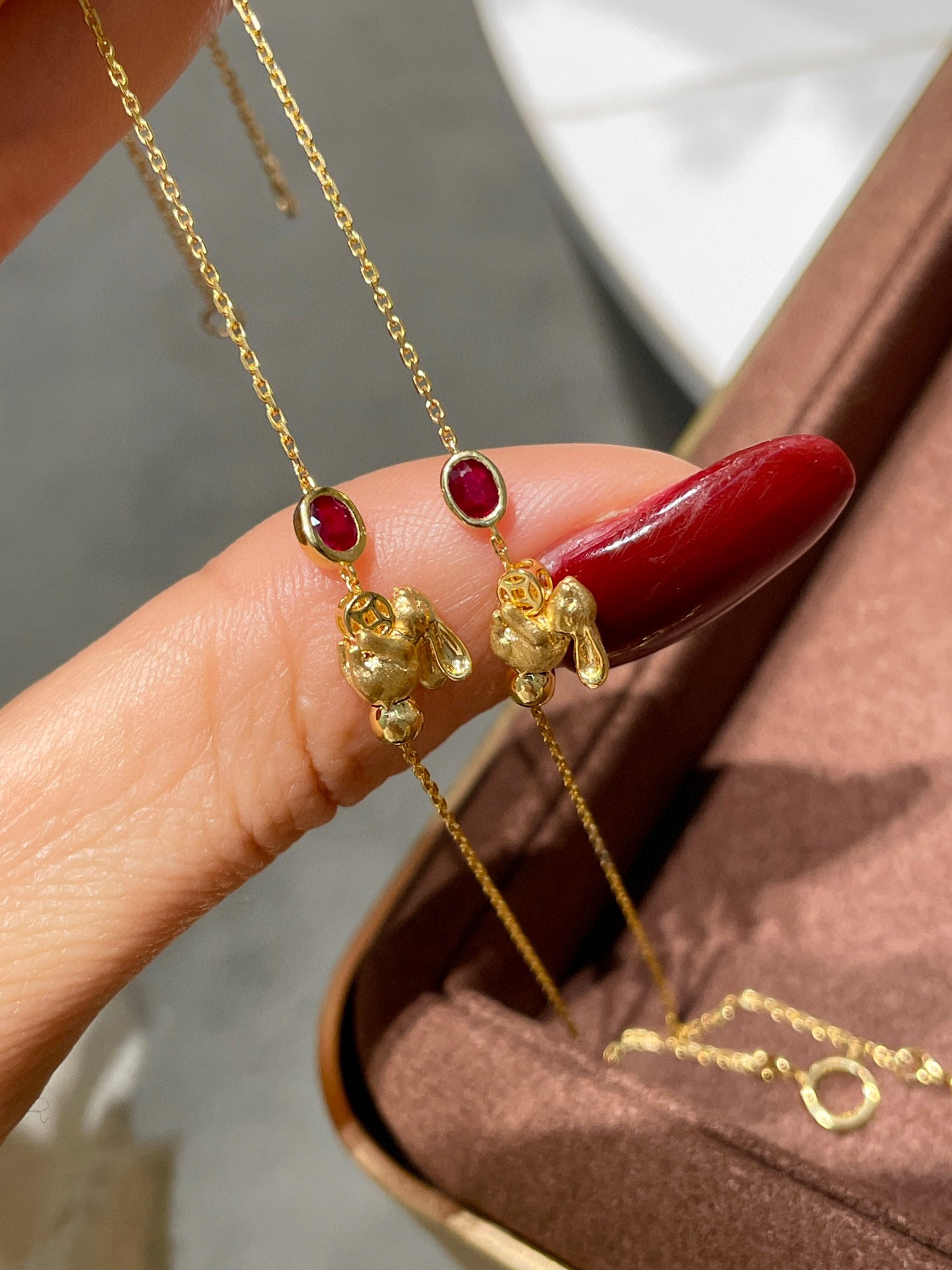 18K Solid Gold Ruby Rabbit Bracelet