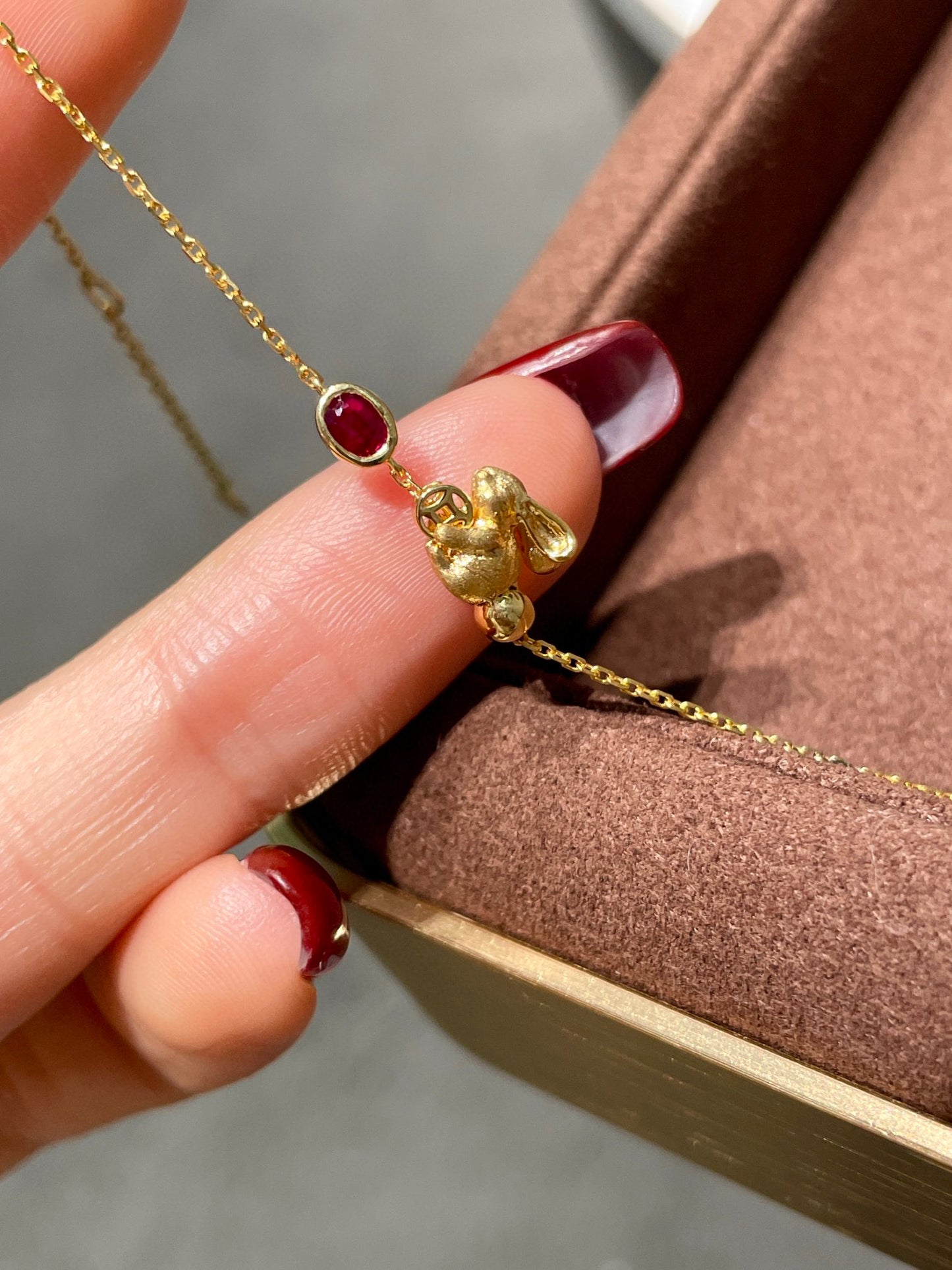 18K Solid Gold Ruby Rabbit Bracelet