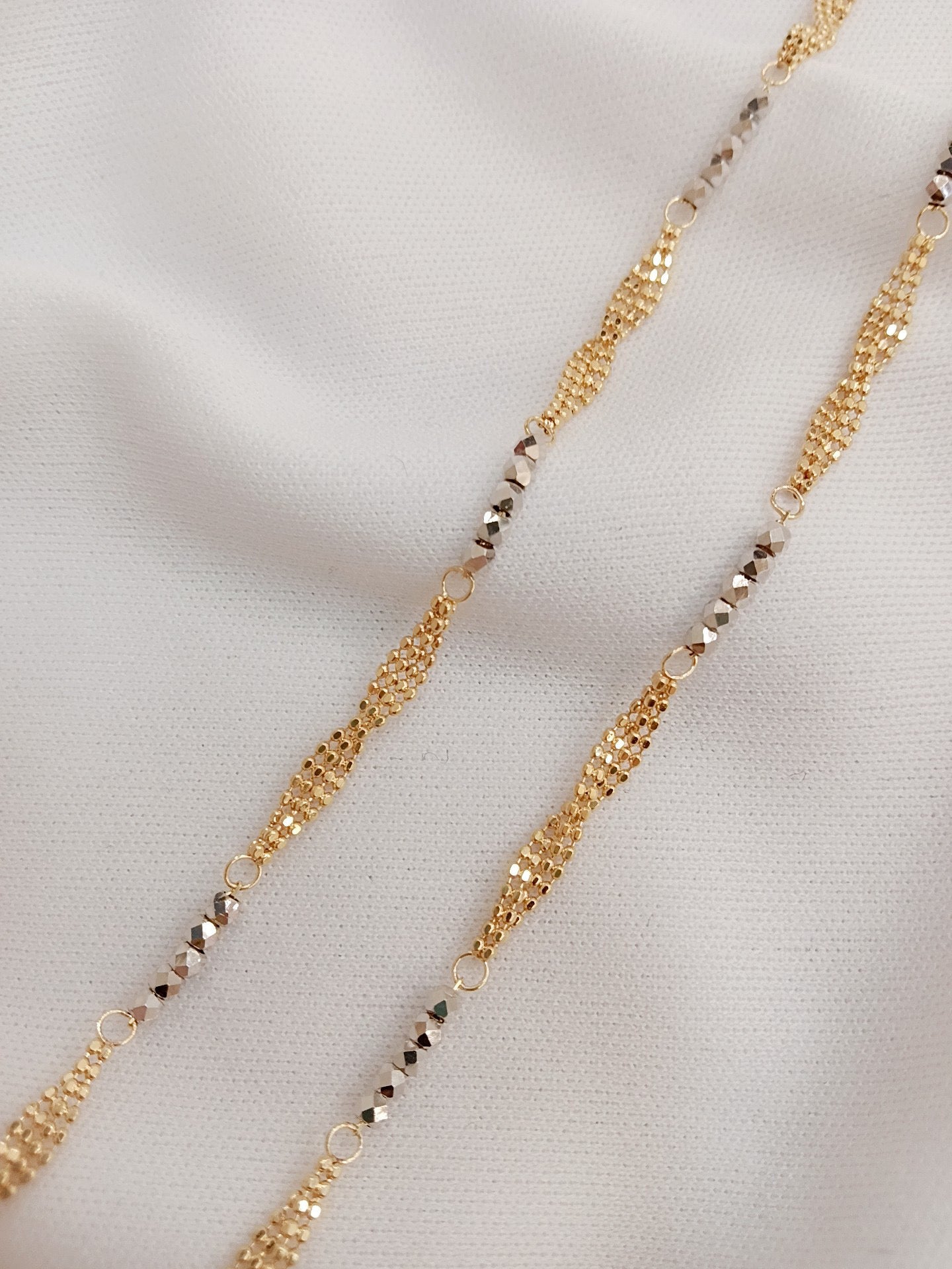 Art Deco Bead Chain Bracelet/18K Solid Yellow gold and White Gold Bead bracelet