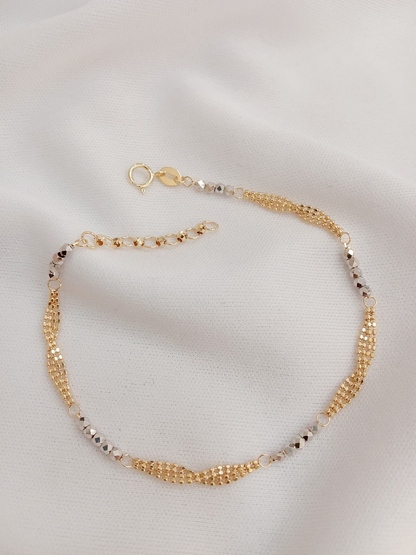 Art Deco Bead Chain Bracelet/18K Solid Yellow gold and White Gold Bead bracelet