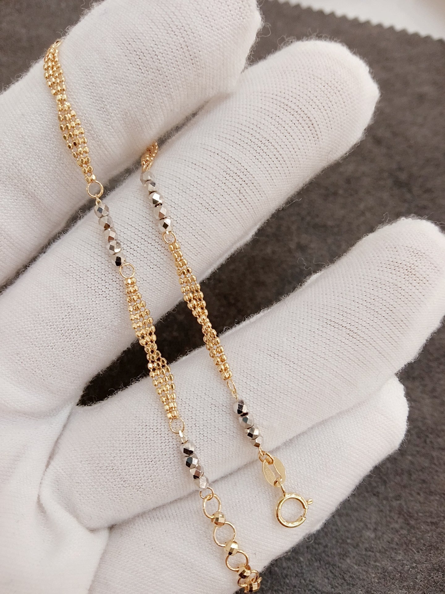 Art Deco Bead Chain Bracelet/18K Solid Yellow gold and White Gold Bead bracelet