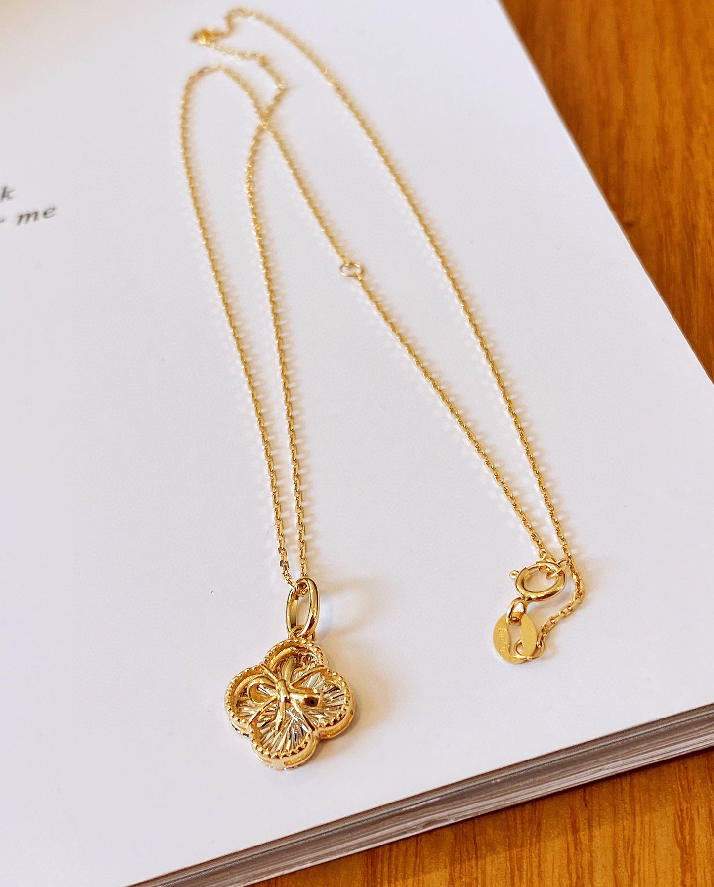 Lucky Four Leaf Flower Pendant/18K Solid Gold Clover Pendant/Real Gold Pendant