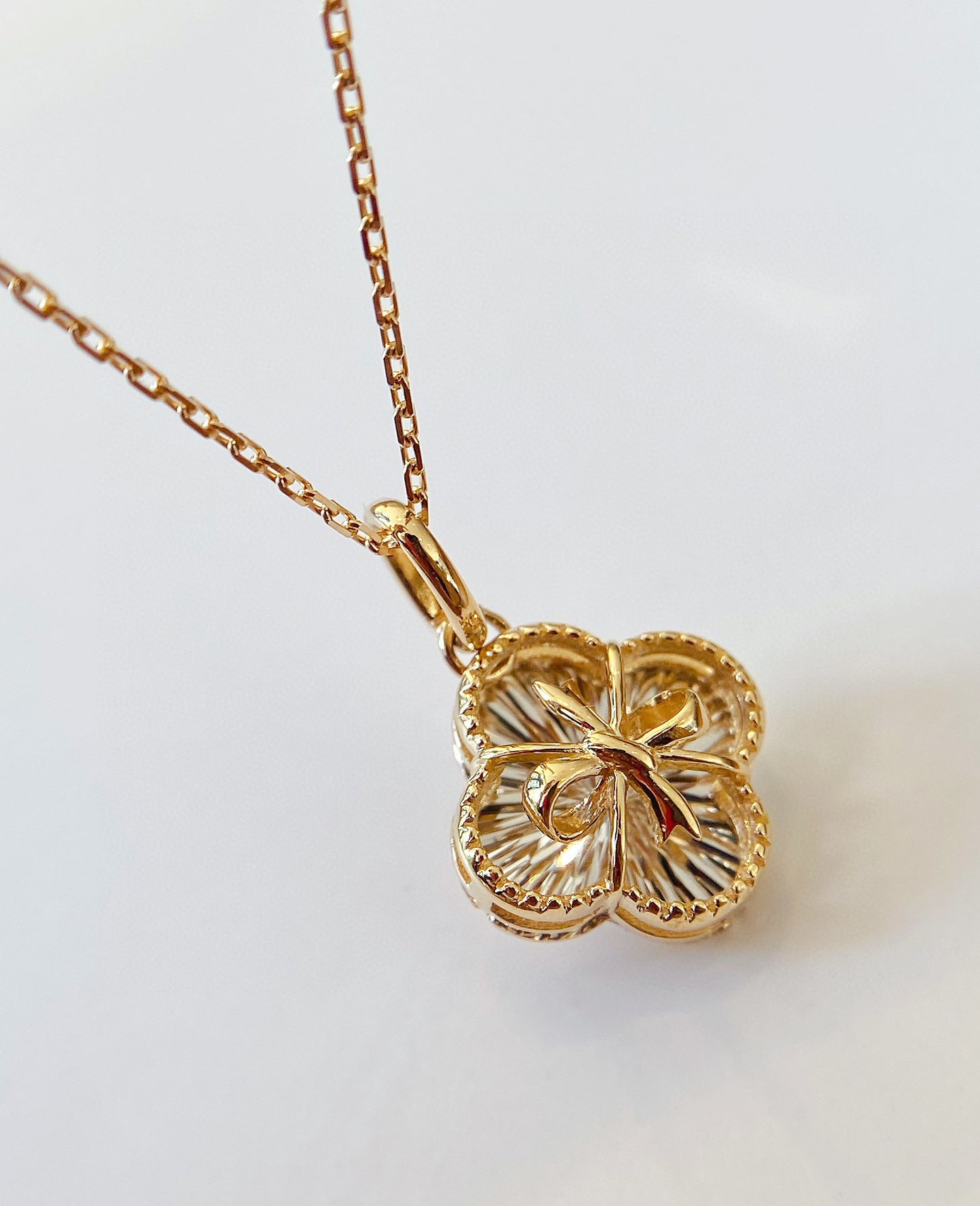 Lucky Four Leaf Flower Pendant/18K Solid Gold Clover Pendant/Real Gold Pendant