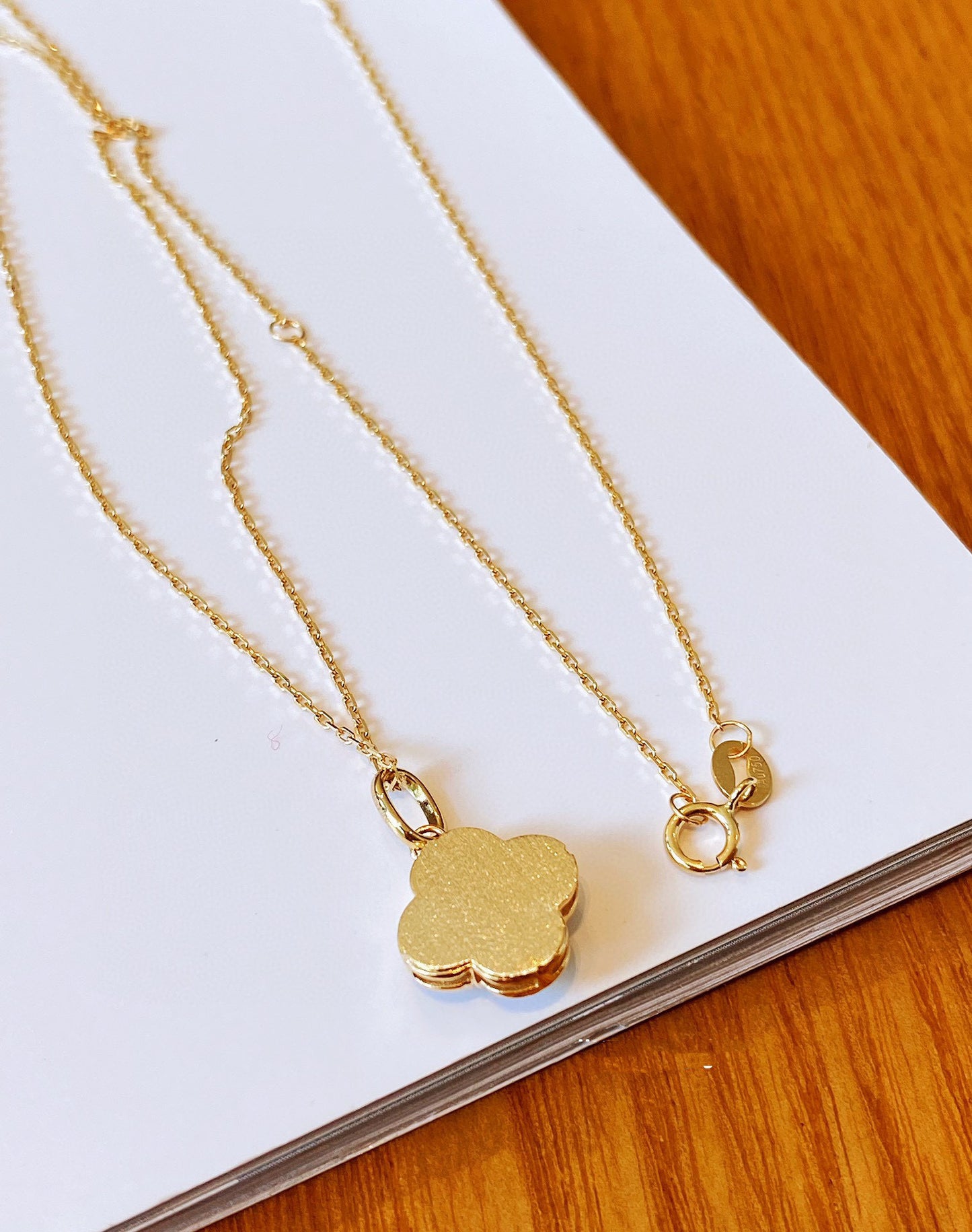 Lucky Four Leaf Flower Pendant/18K Solid Gold Clover Pendant/Real Gold Pendant