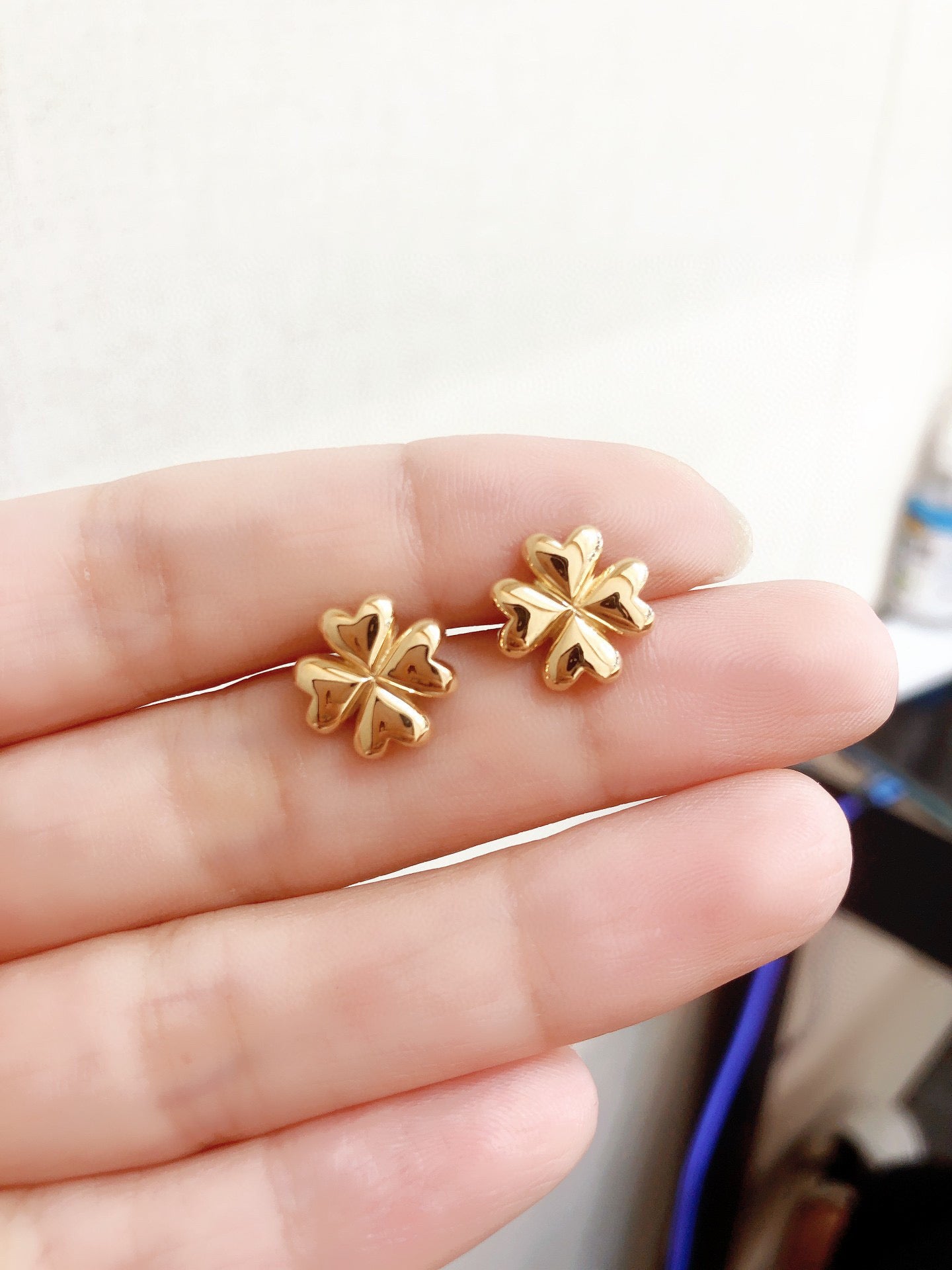 K Gold Four Leaf Flower Stud Earring/18K Solid Gold Clover Stud Earring