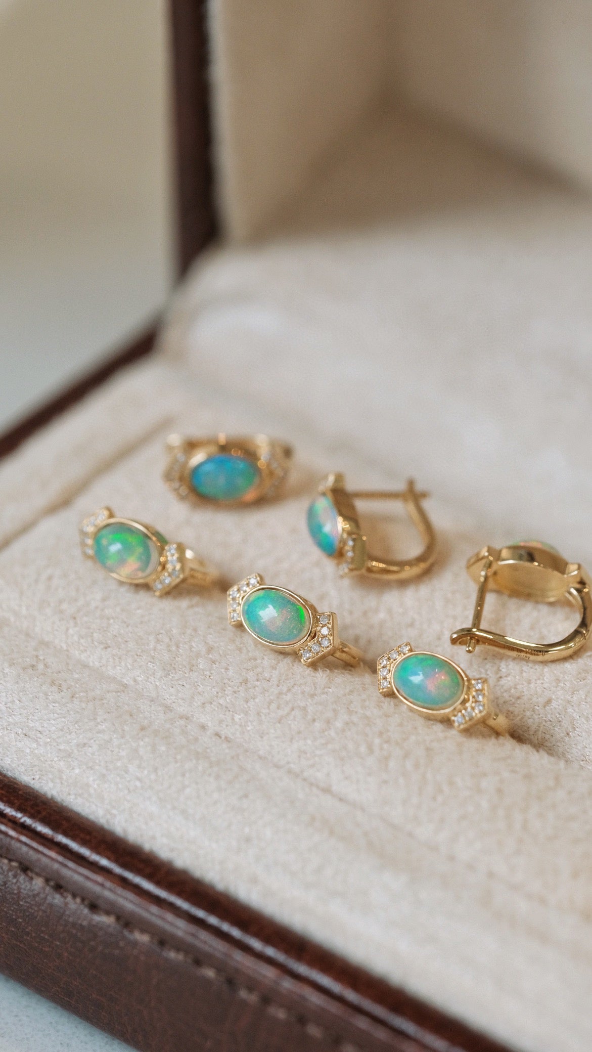 Vintage 18K Solid Gold Opal Diamond Earrings