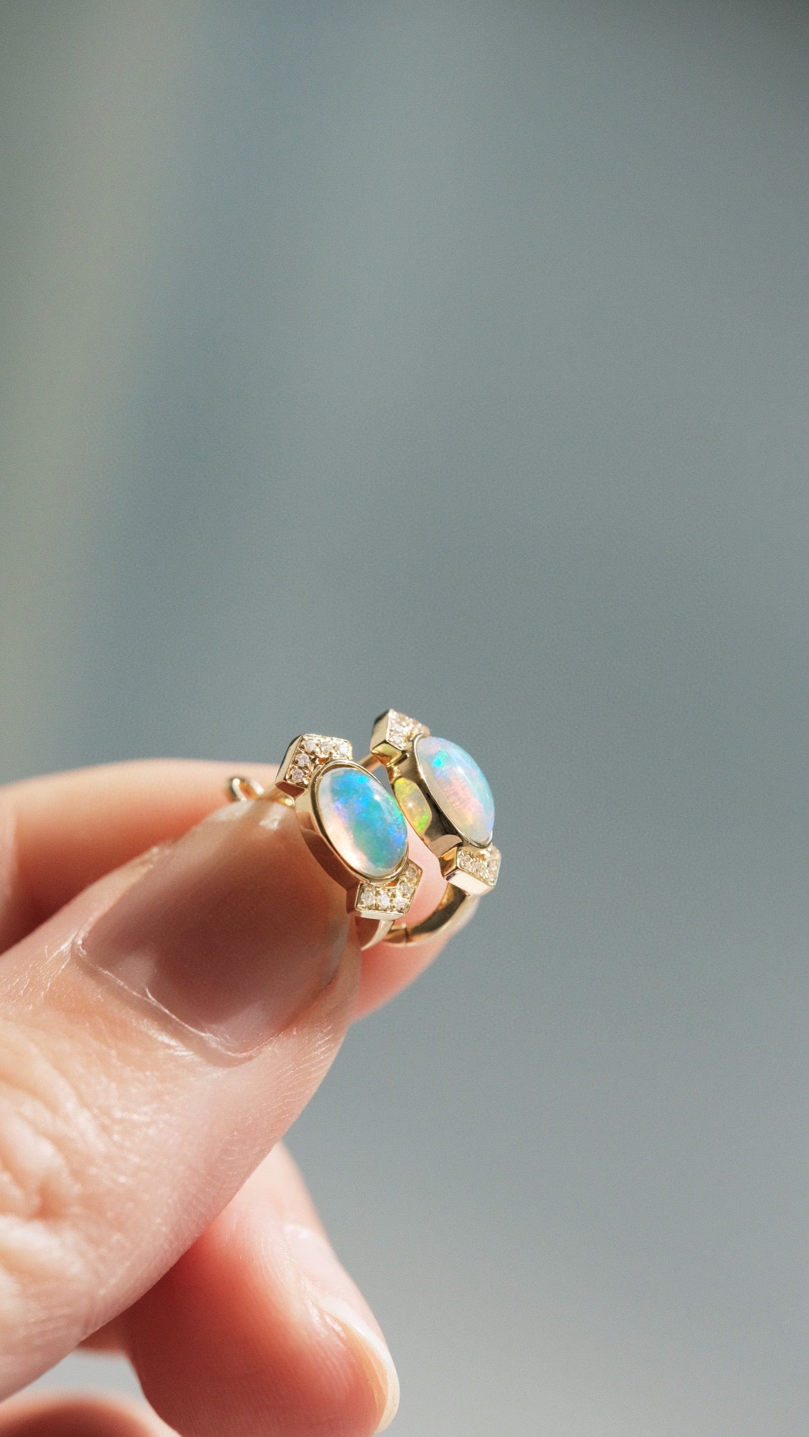 Vintage 18K Solid Gold Opal Diamond Earrings