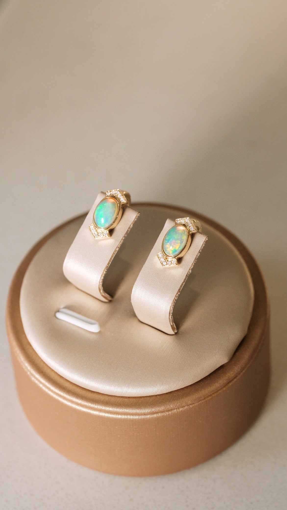 Vintage 18K Solid Gold Opal Diamond Earrings