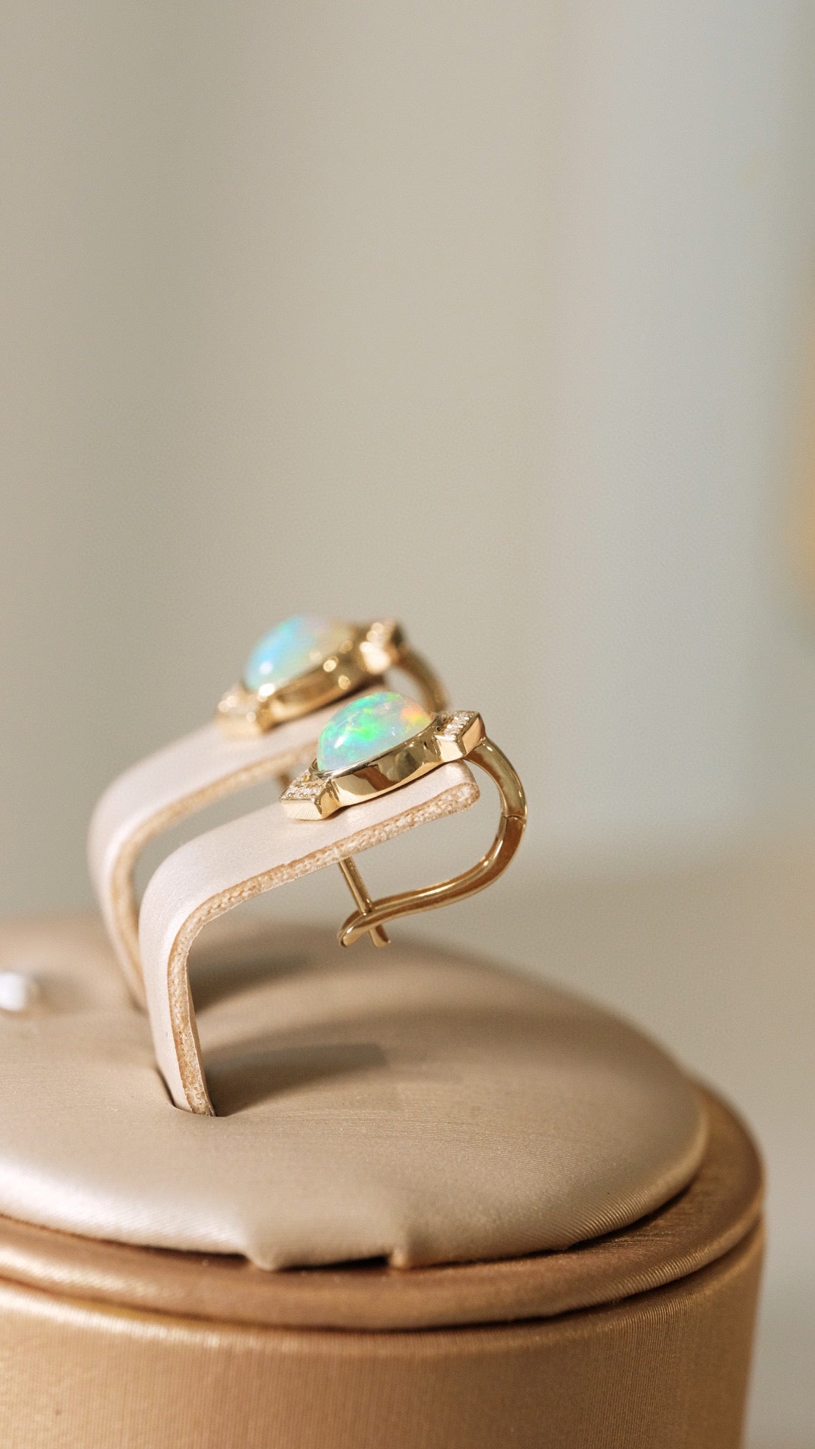 Vintage 18K Solid Gold Opal Diamond Earrings