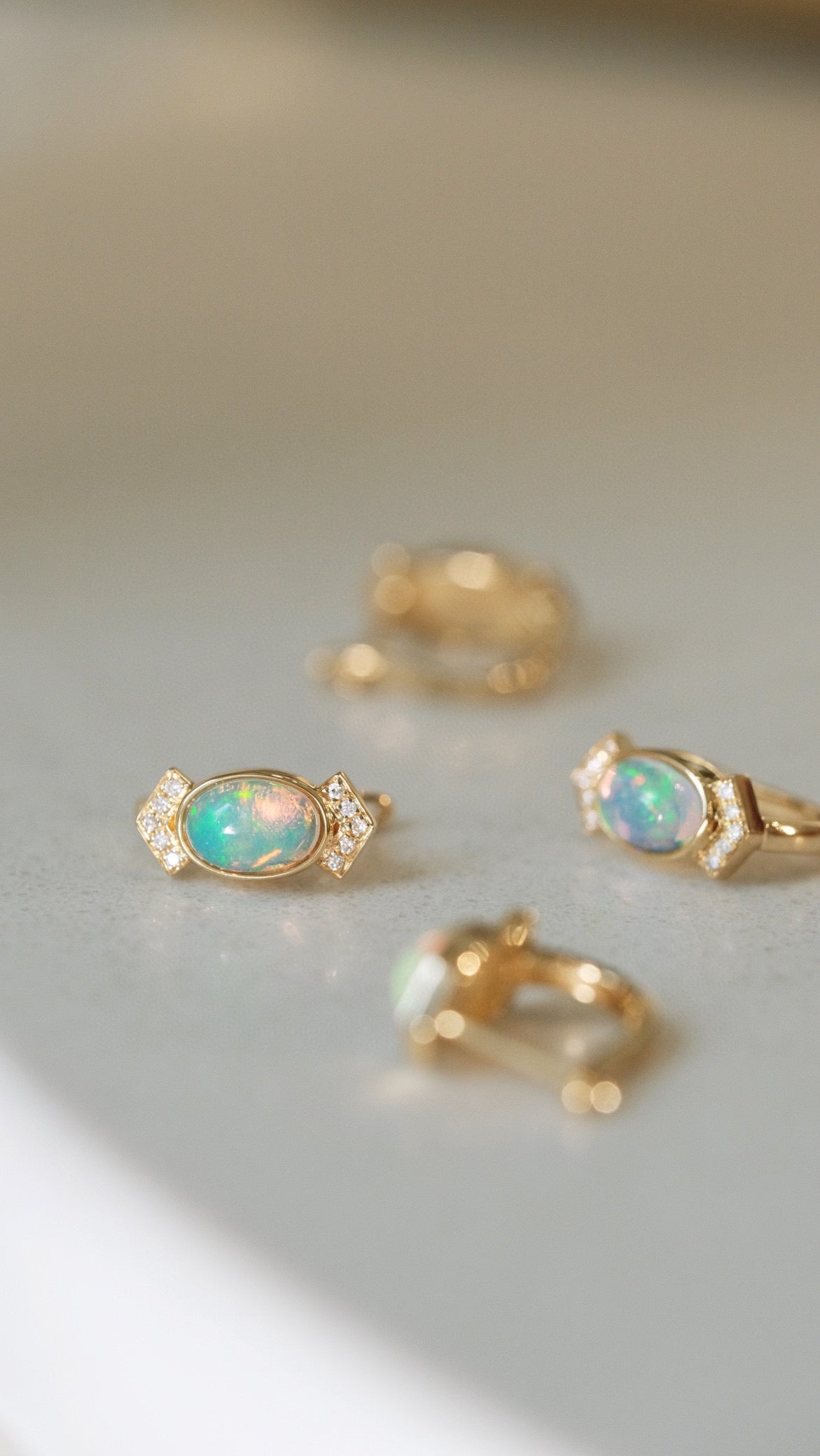 Vintage 18K Solid Gold Opal Diamond Earrings