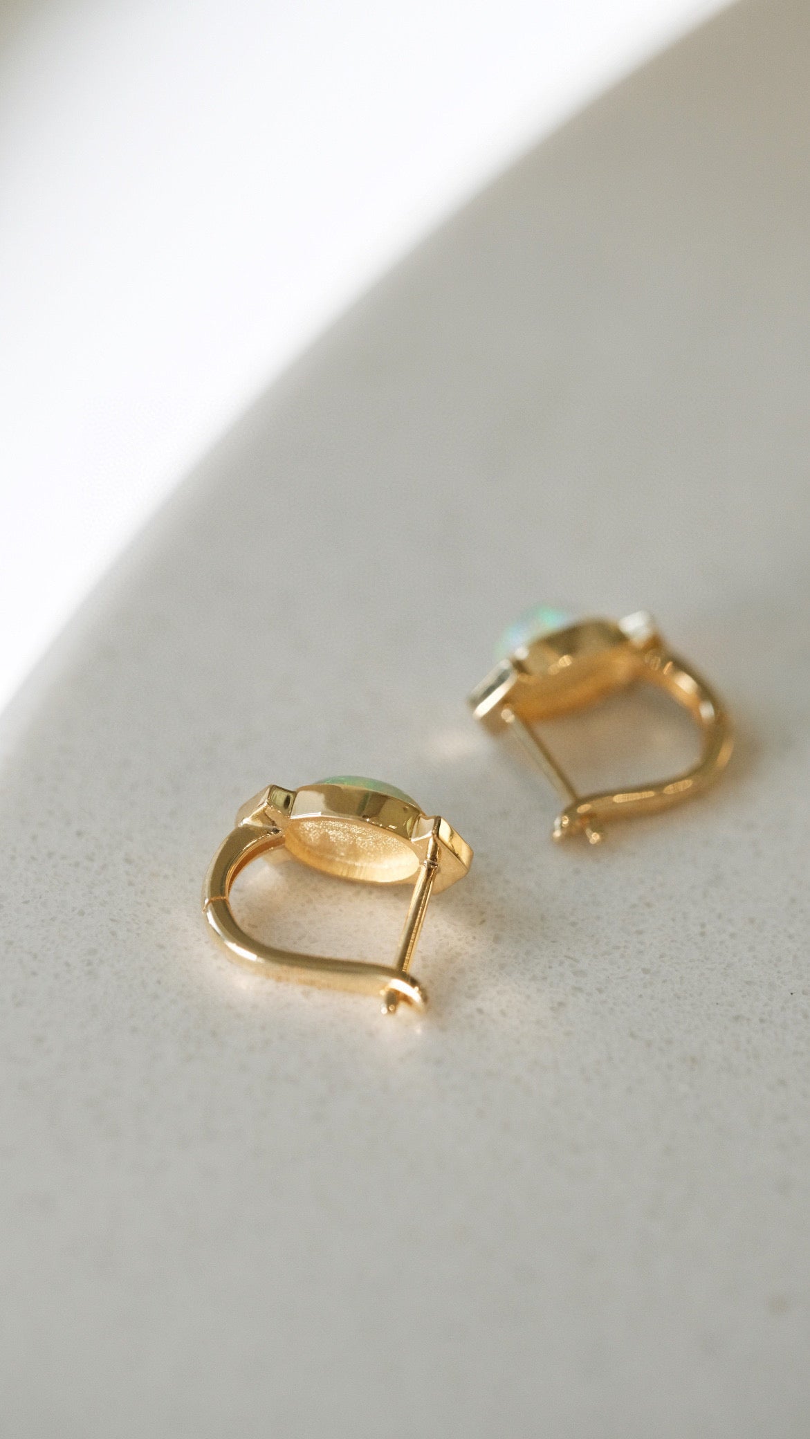 Vintage 18K Solid Gold Opal Diamond Earrings