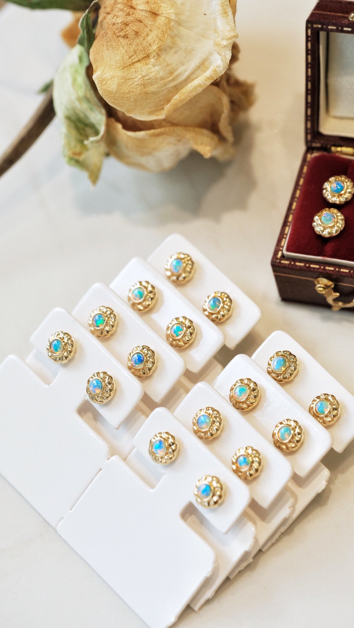 Vintage 18K Solid Gold Opal Stud Earrings