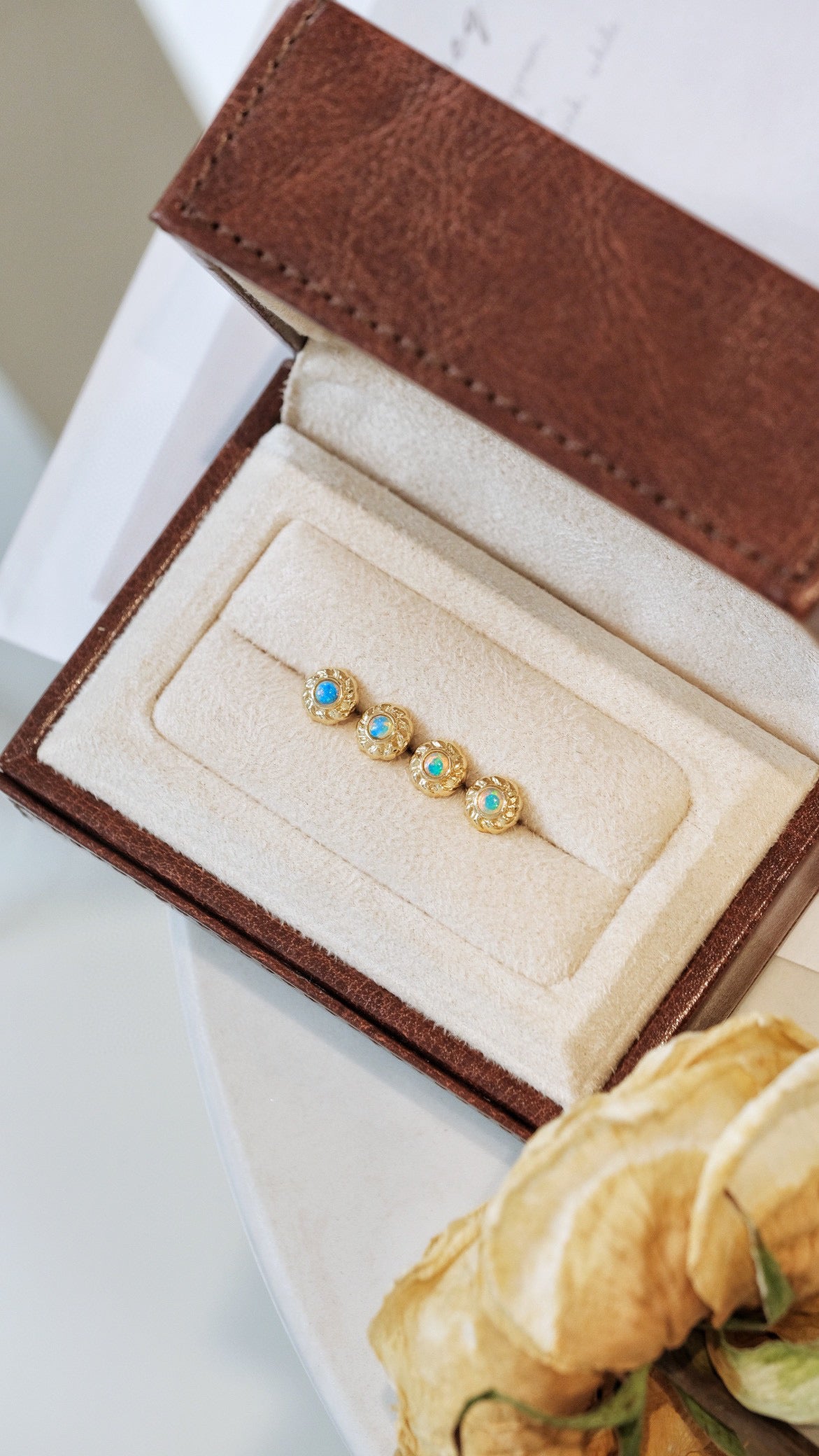 Vintage 18K Solid Gold Opal Stud Earrings