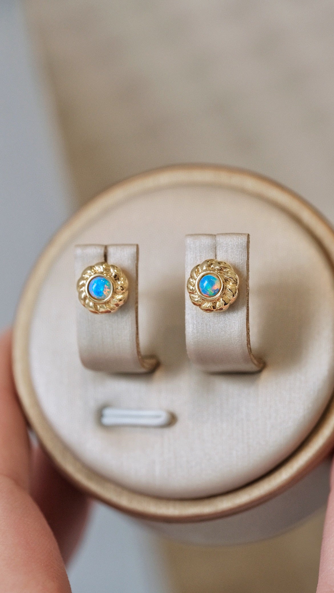 Vintage 18K Solid Gold Opal Stud Earrings