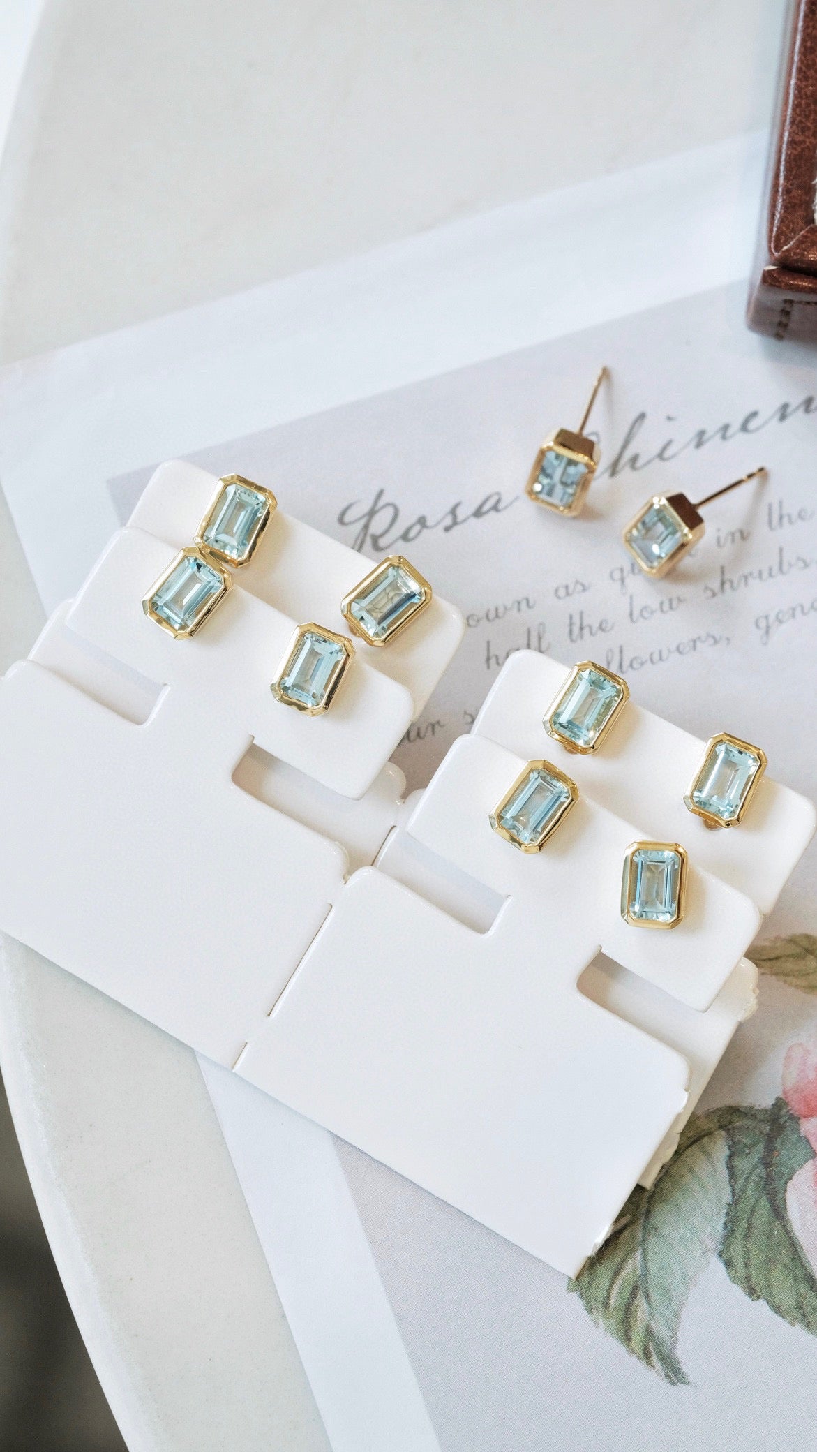 Minimalist 18K Solid Gold Aquamarine Stud Earrings