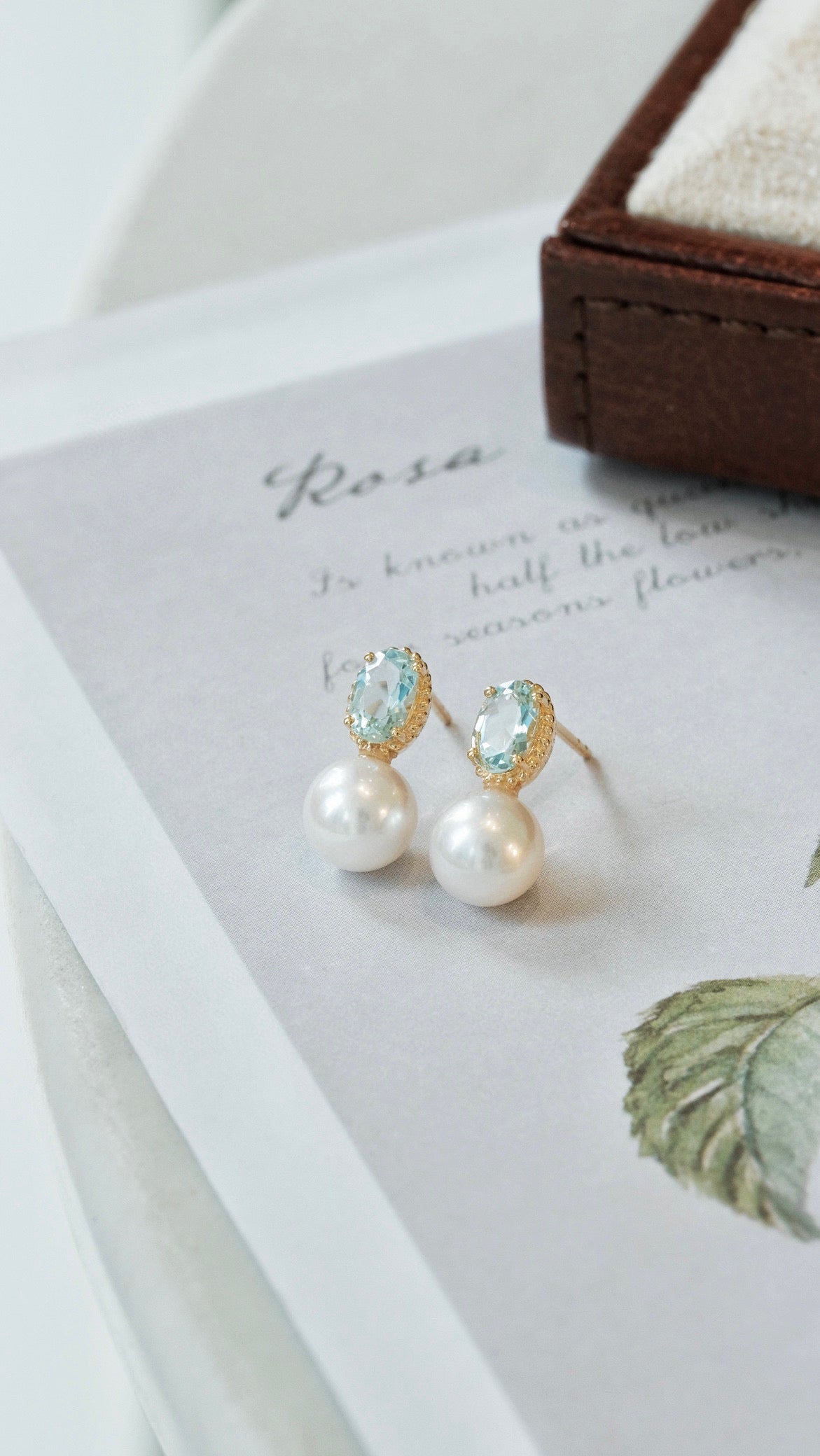 Vintage 18K Solid Gold Aquamarine with Akoya pearl Earrings