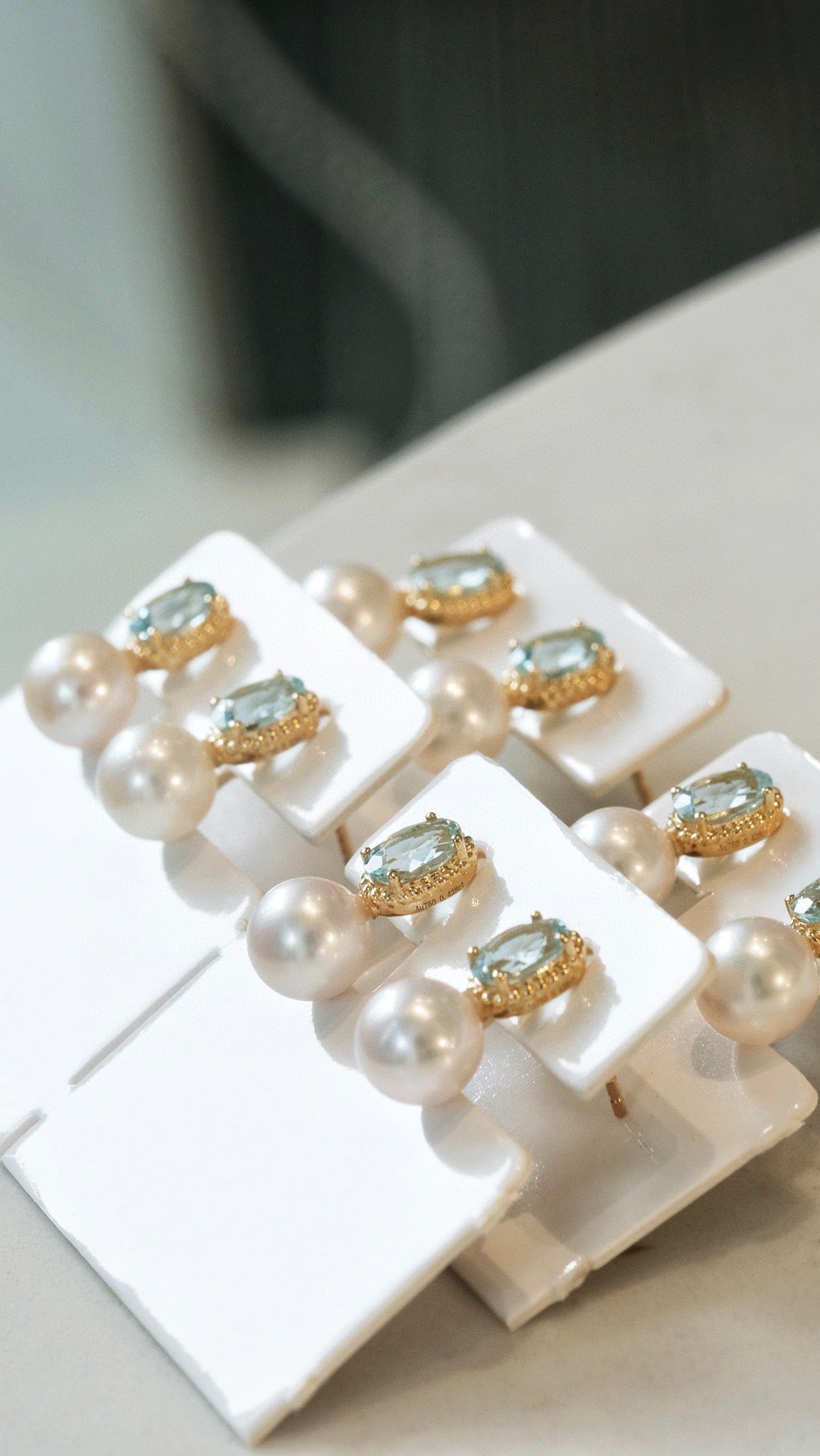 Vintage 18K Solid Gold Aquamarine with Akoya pearl Earrings