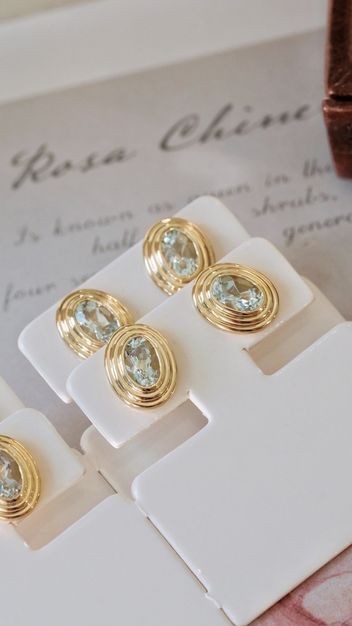 Vintage 18K Solid Gold Aquamarine Stud Earrings