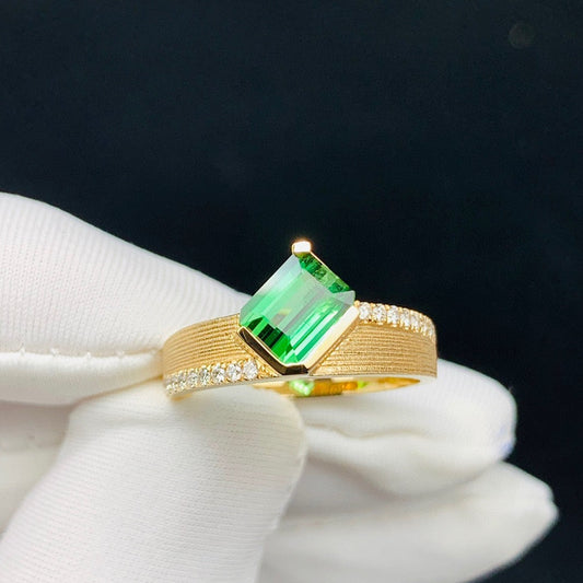 18K Solid Gold Tourmaline Diamond Band