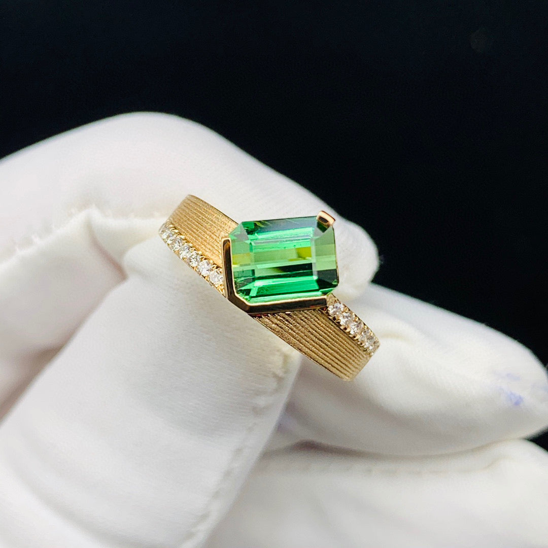 18K Solid Gold Tourmaline Diamond Band