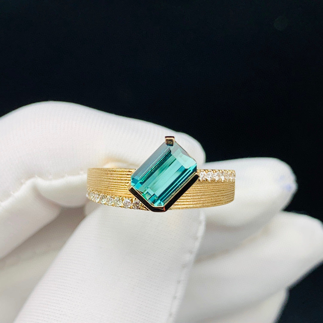 18K Solid Gold Tourmaline Diamond Band