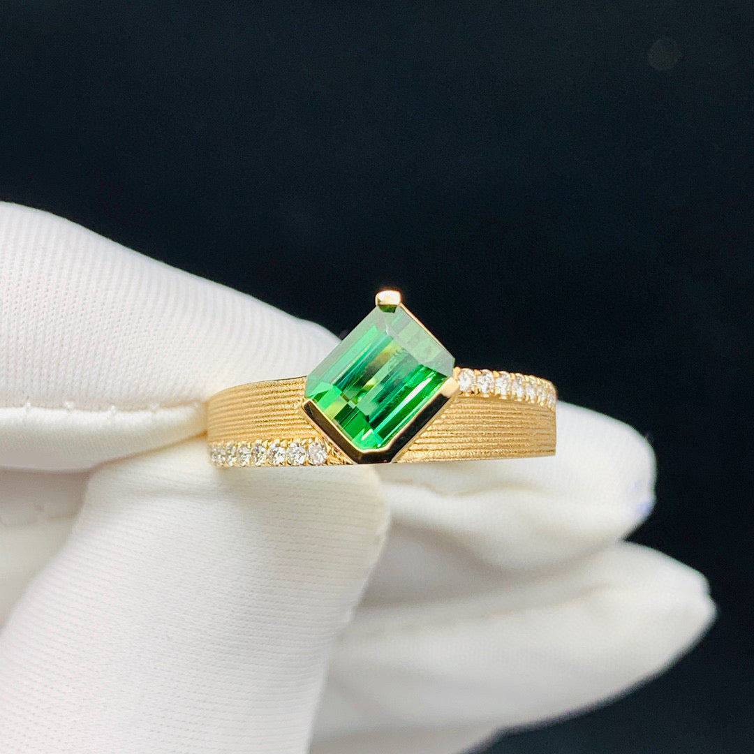 18K Solid Gold Tourmaline Diamond Band