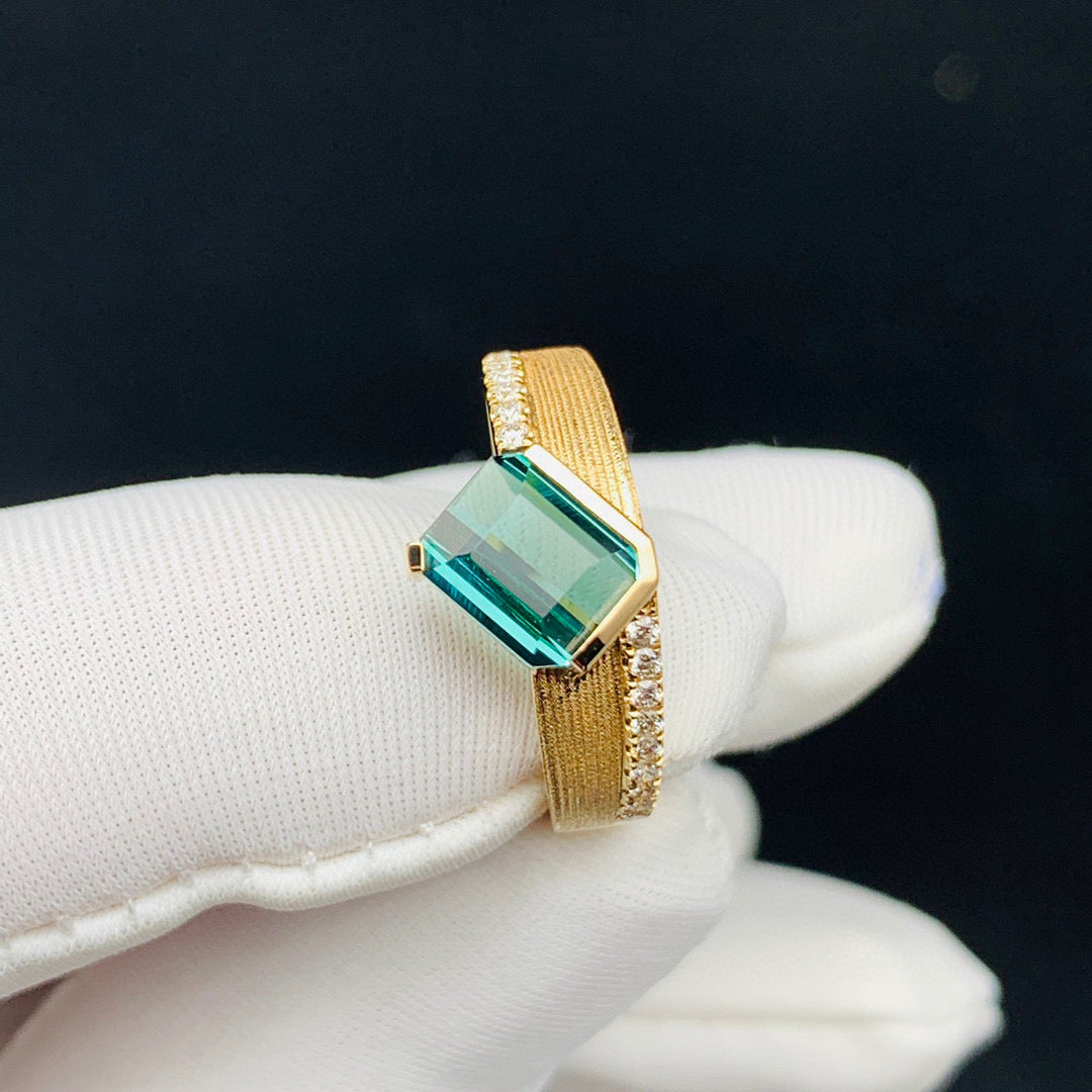 18K Solid Gold Tourmaline Diamond Band