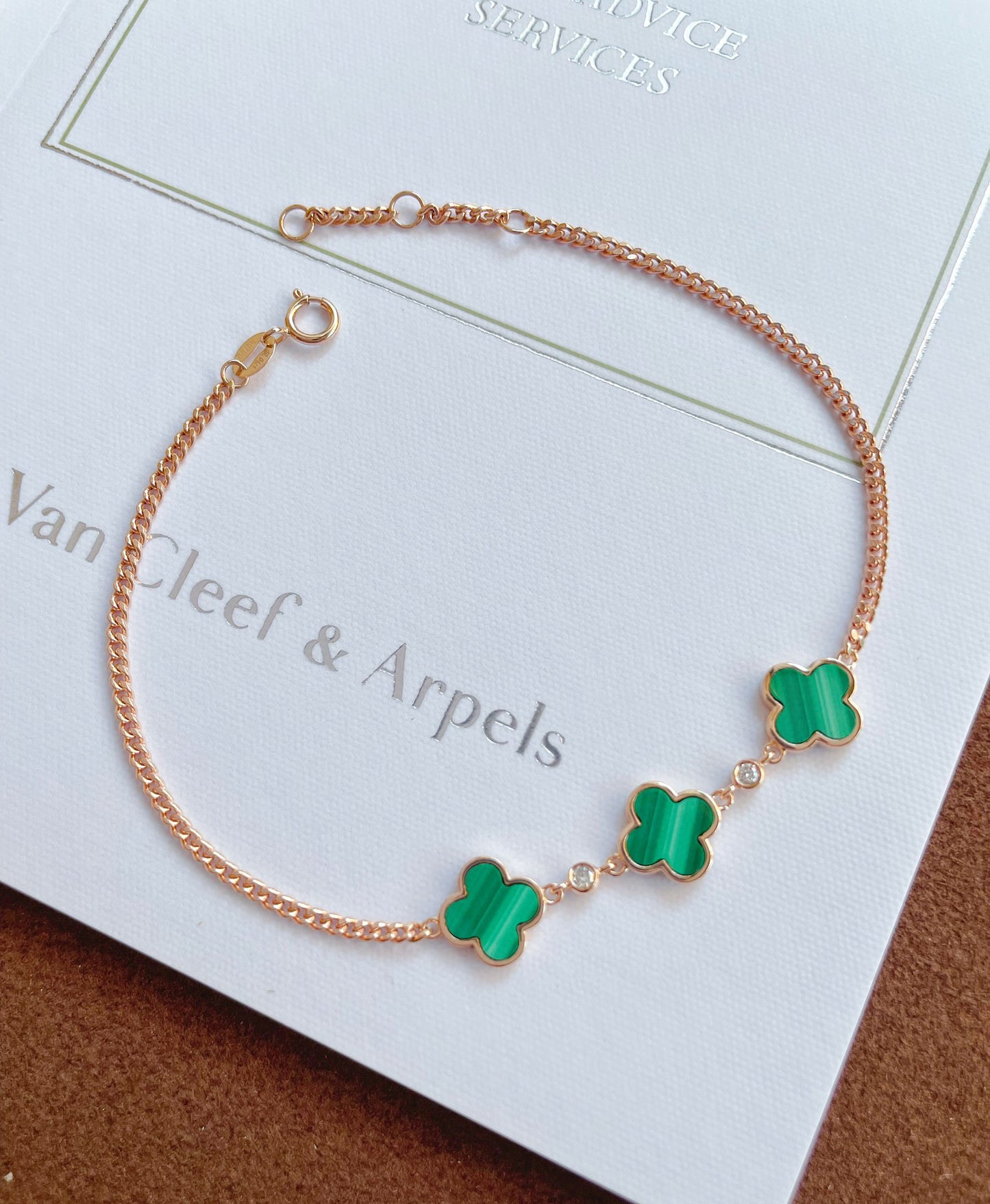 18K Solid Gold Diamond Clover Bracelet