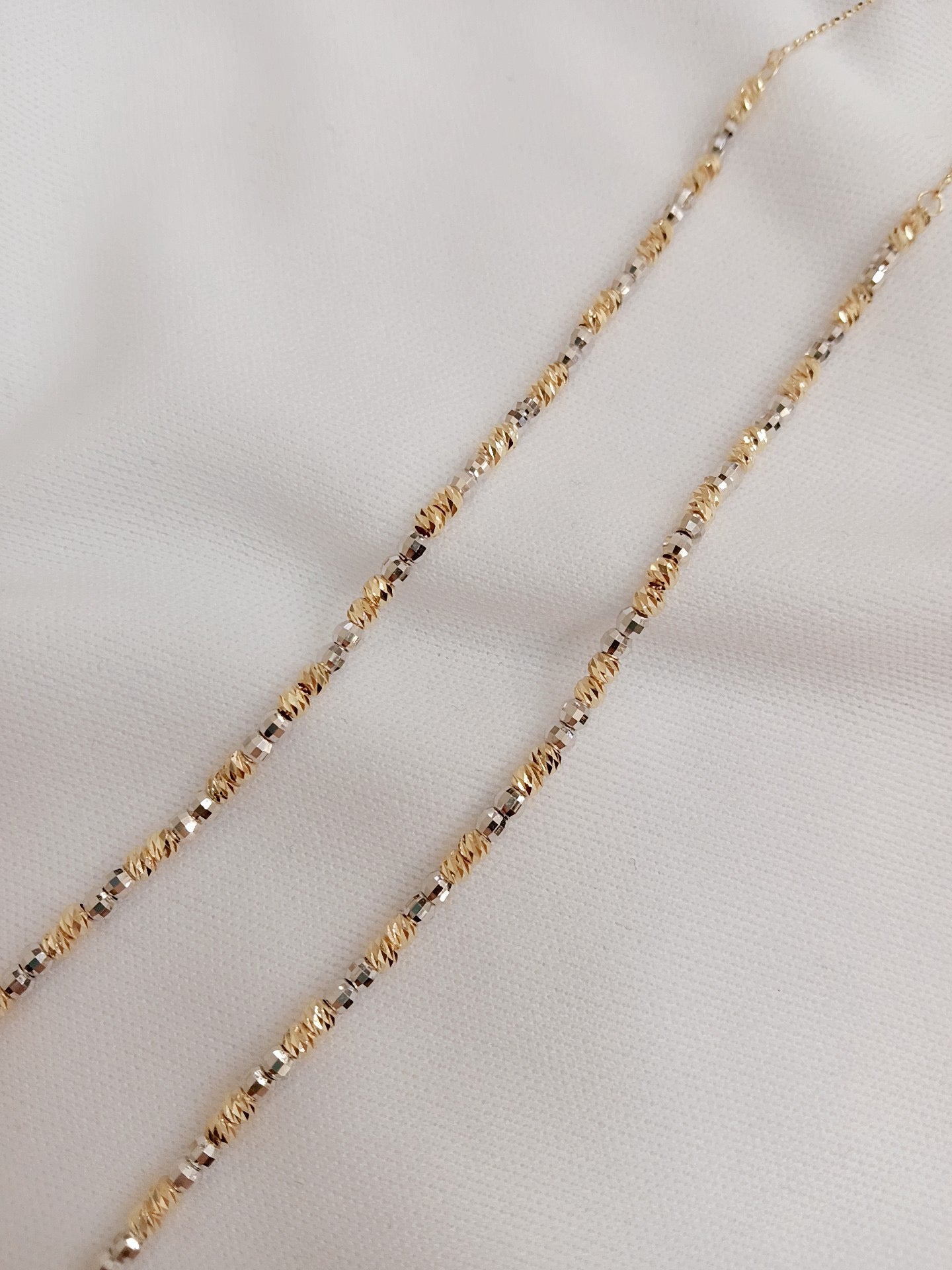 Art Deco Bead Chain Bracelet/18K Solid Gold adjustable Two Tone Color bracelet