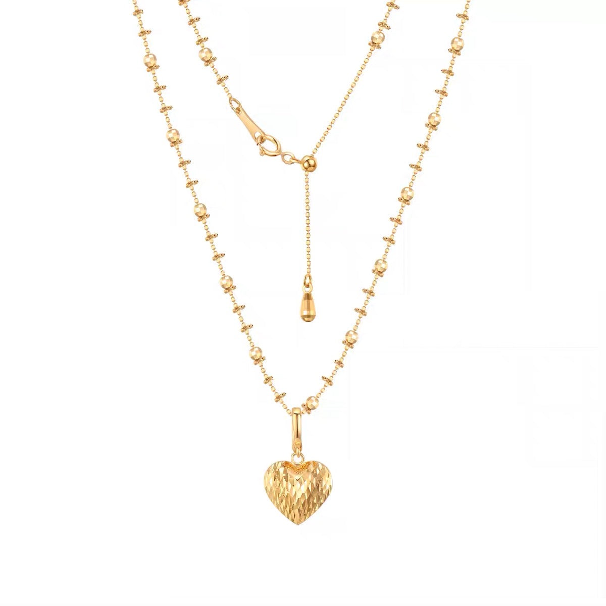 Faceted Puffy Heart Pendant/Art Deco Heart 18K Solid gold pendant