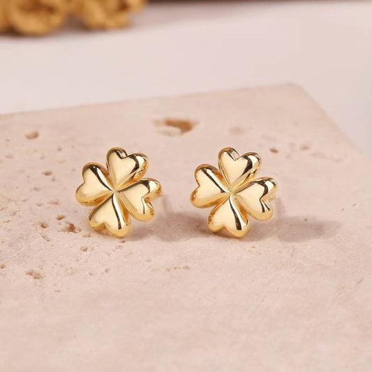 K Gold Four Leaf Flower Stud Earring/18K Solid Gold Clover Stud Earring