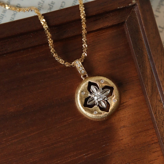 18K Solid Gold Diamond Clover Pendant