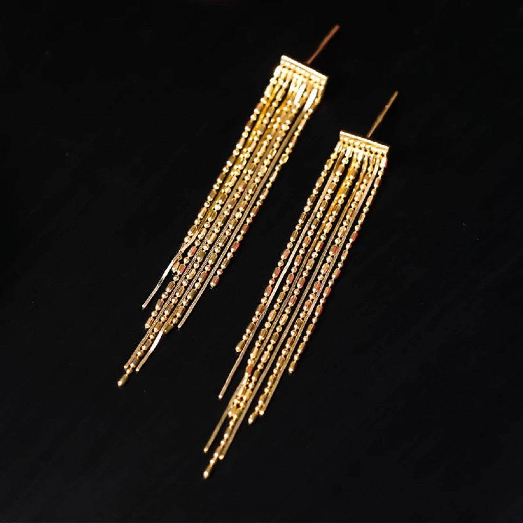 18K solid gold chandelier stud earrings/yellow gold tassel stud earrings/gold multi chain drop earrings/gift for her