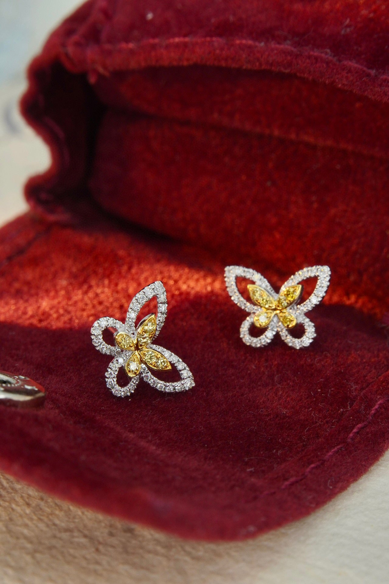 Dainty Yellow Diamond Butterfly Earrings/18K Solid Gold Yellow Diamond Butterfly Stud Earrings/Real gold Diamond Stud earrings/wedding gift