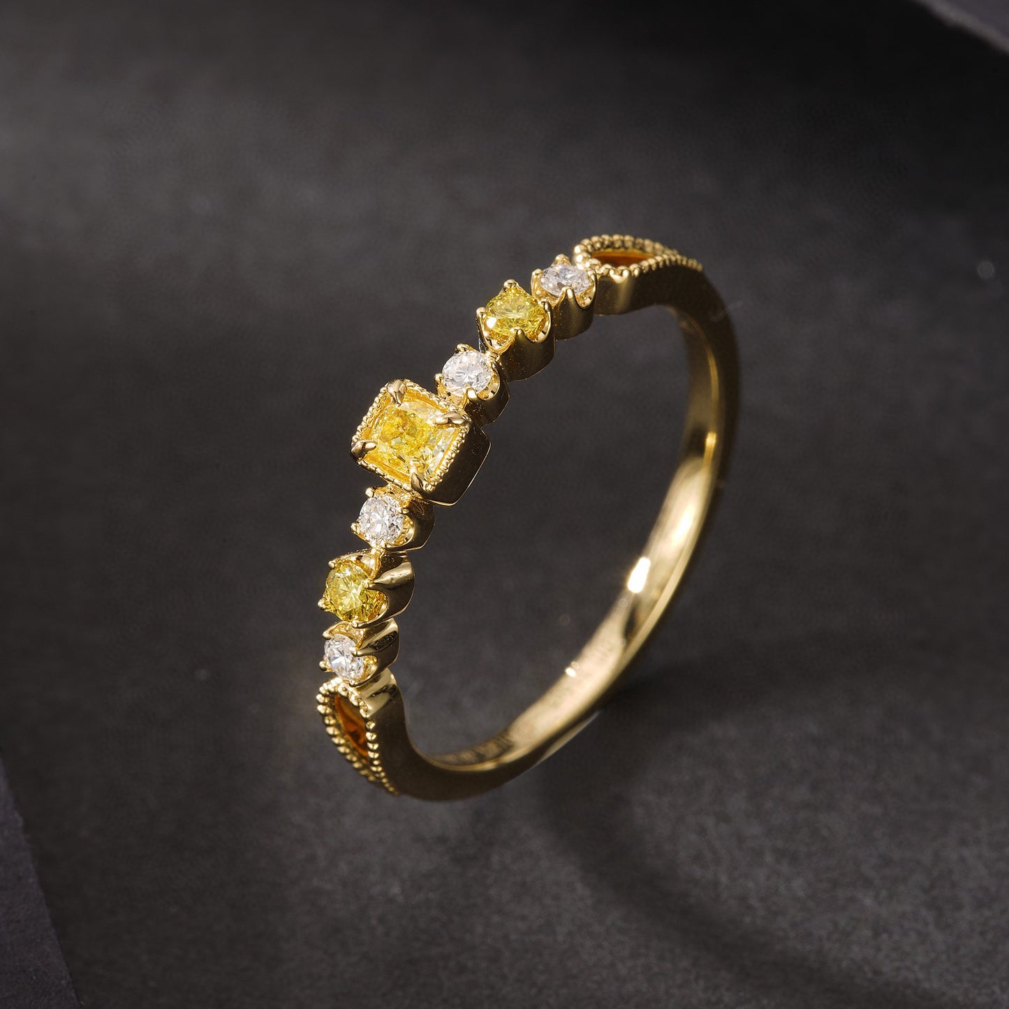 Art Deco 18K Solid Gold Yellow Diamond Ring, wedding ring