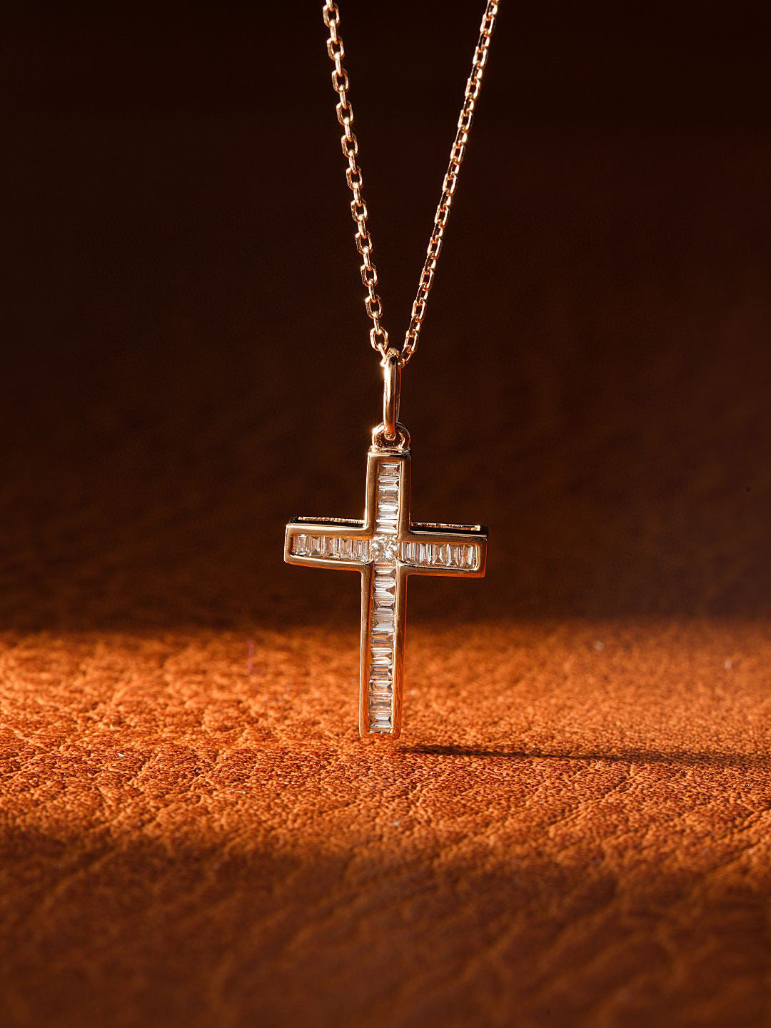 Vintage 18K Solid Gold Full Diamond Cross Pendant Necklace