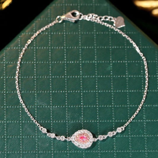 Art Deco 18K Solid Gold Pink Diamond Bracelet