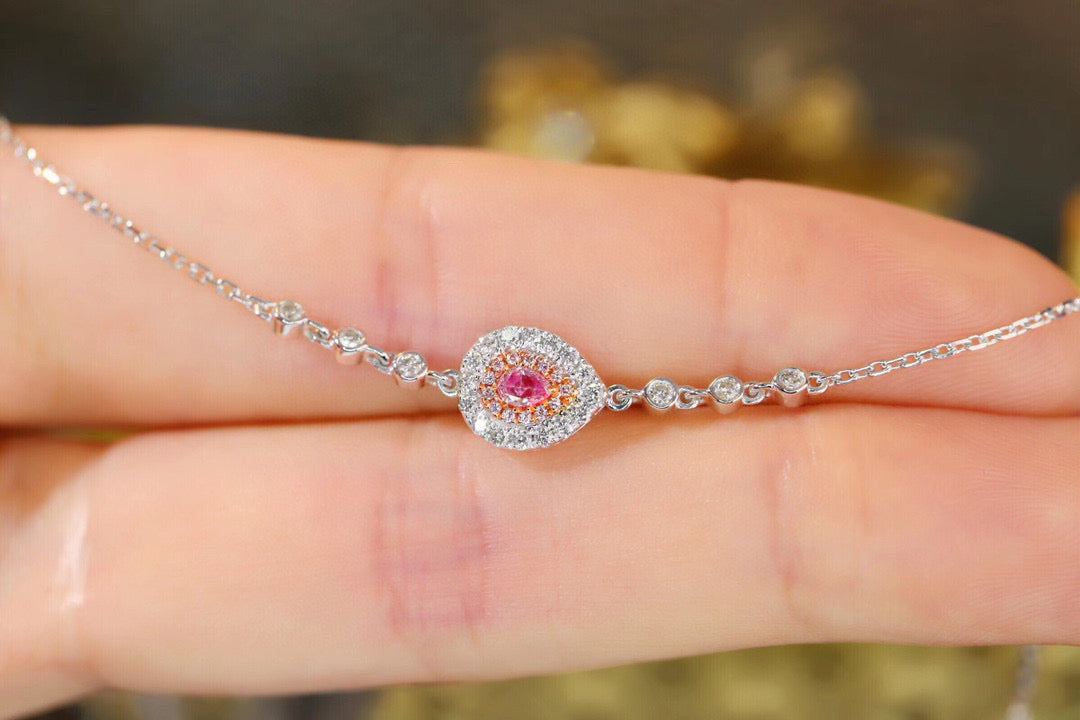 Art Deco 18K Solid Gold Pink Diamond Bracelet