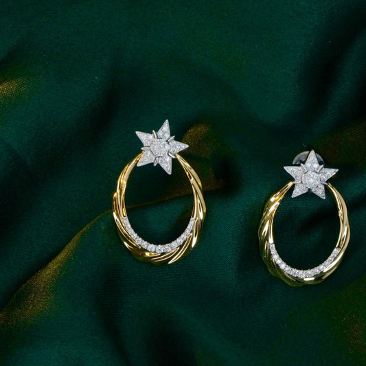 Vintage 18K Solid Gold Diamond Star Earrings