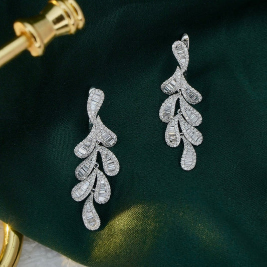 Fancy 18K Solid Gold Full Diamond Leaf Earrings