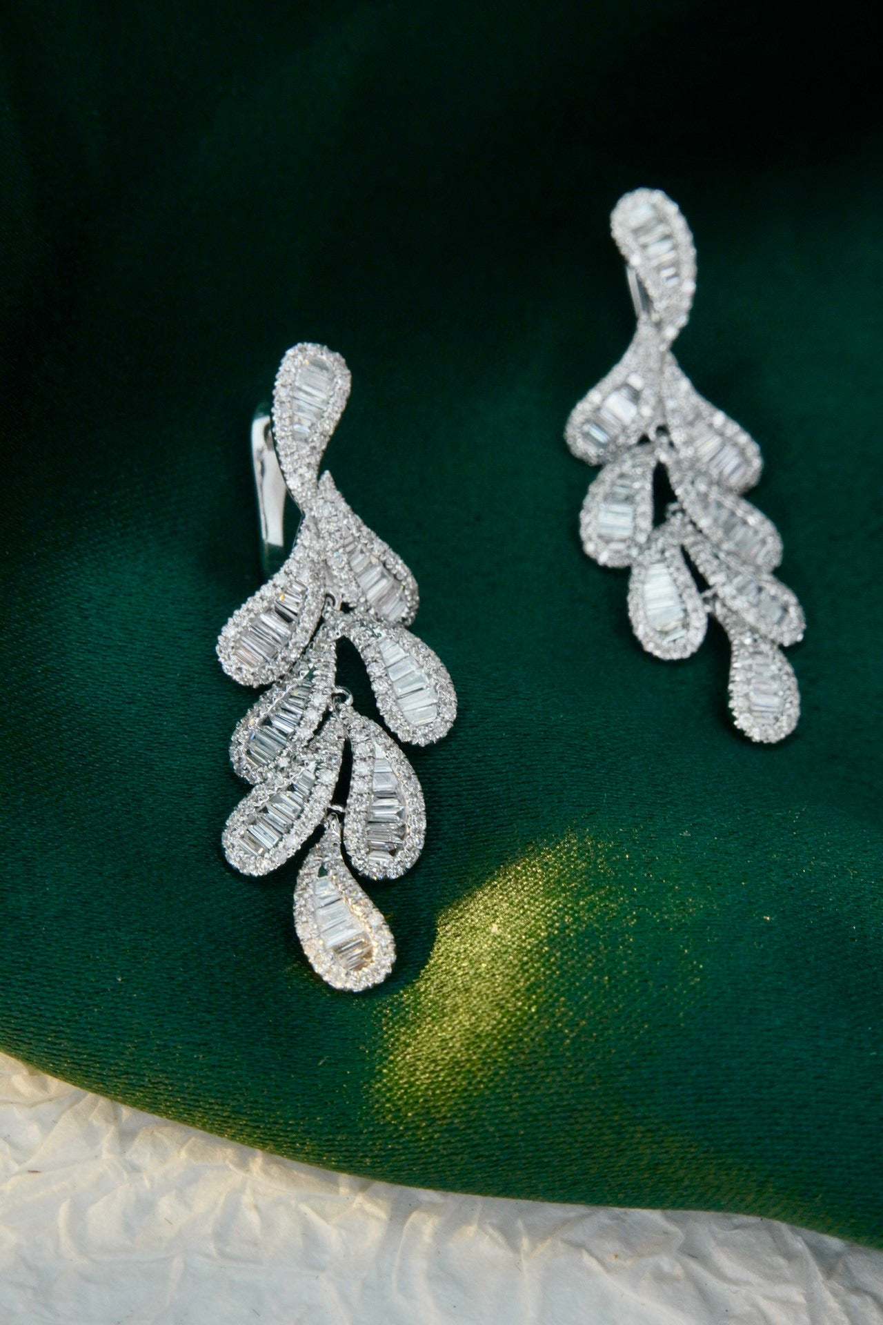 Fancy 18K Solid Gold Full Diamond Leaf Earrings