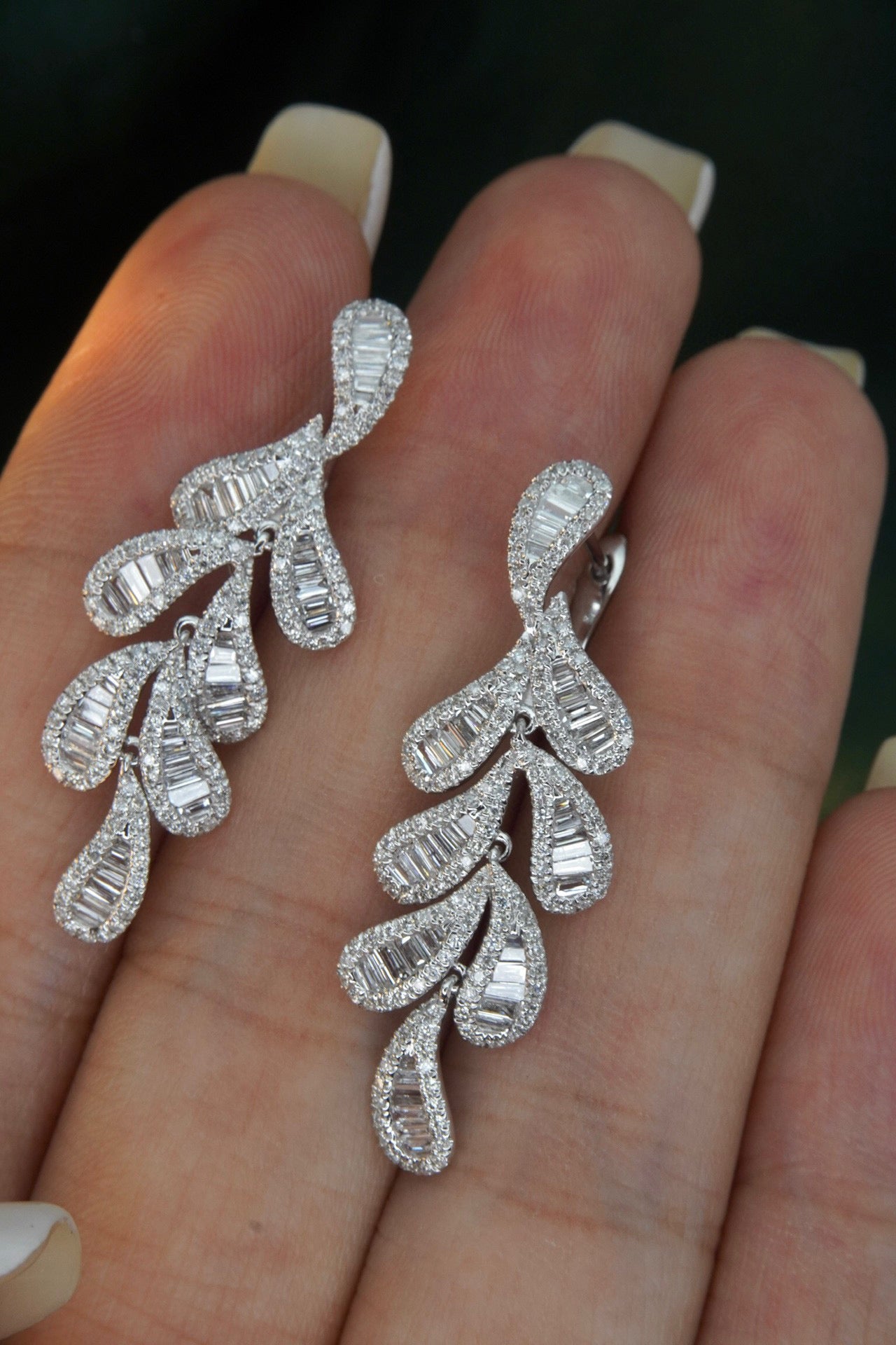 Fancy 18K Solid Gold Full Diamond Leaf Earrings