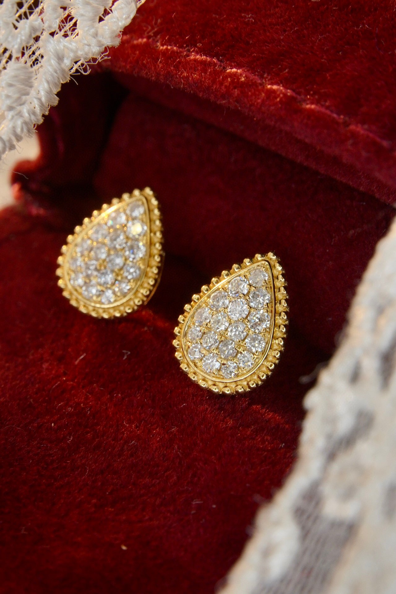 Vintage 18K Solid Gold Full Diamond Stud Earrings