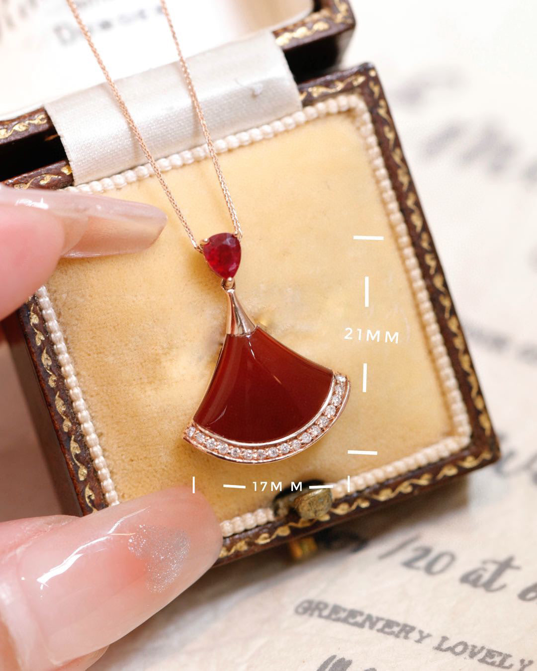 Vintage 18K Solid Gold Genuine Ruby Diamond Skirt Pendant Necklace