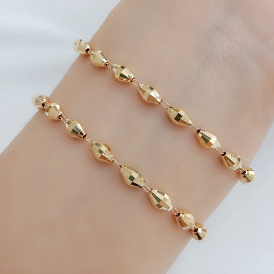 Classic 18K Solid Gold Faceted process Bead Bracelet